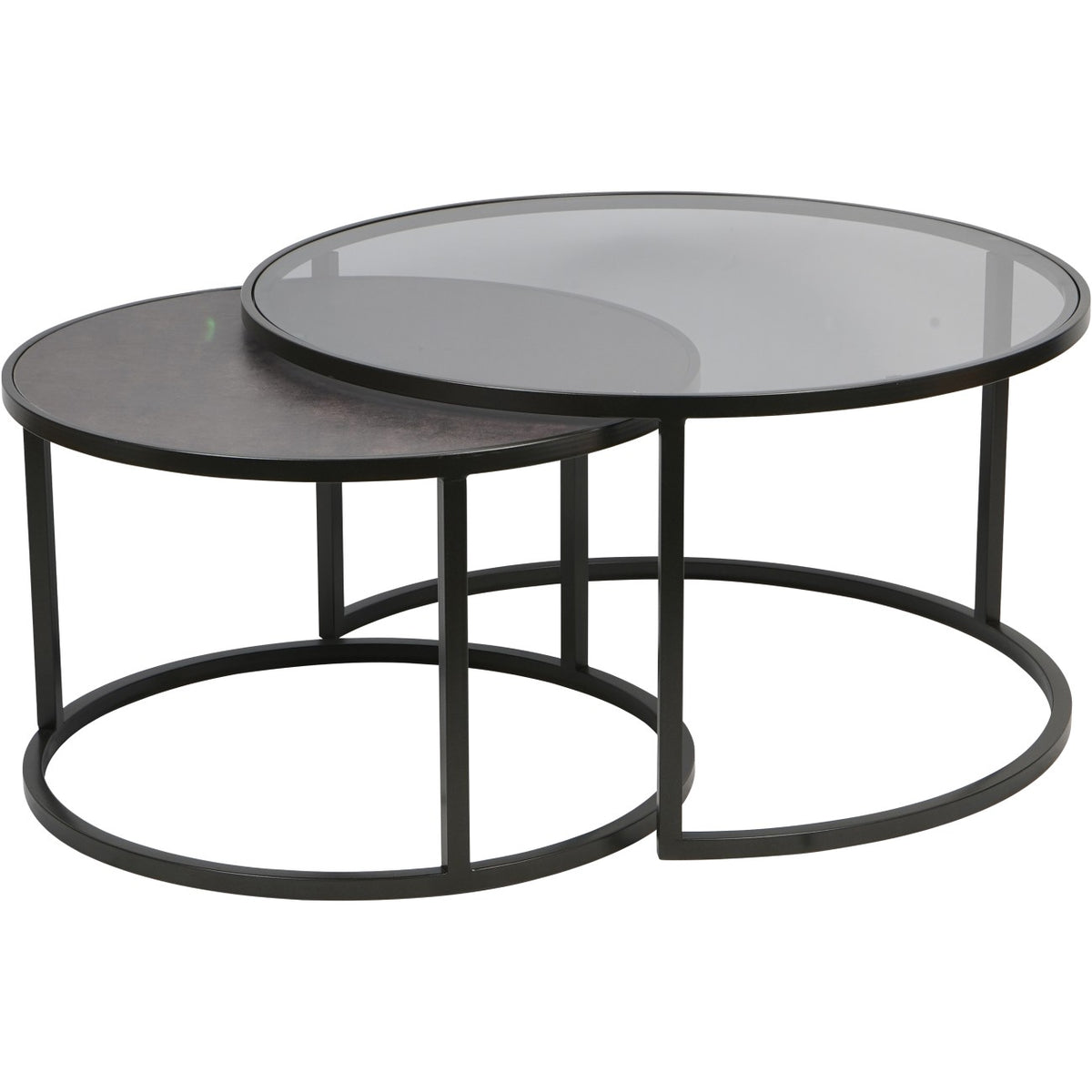 Set of 2 Turner Black & Smoked Glass Coffee Tables Nest