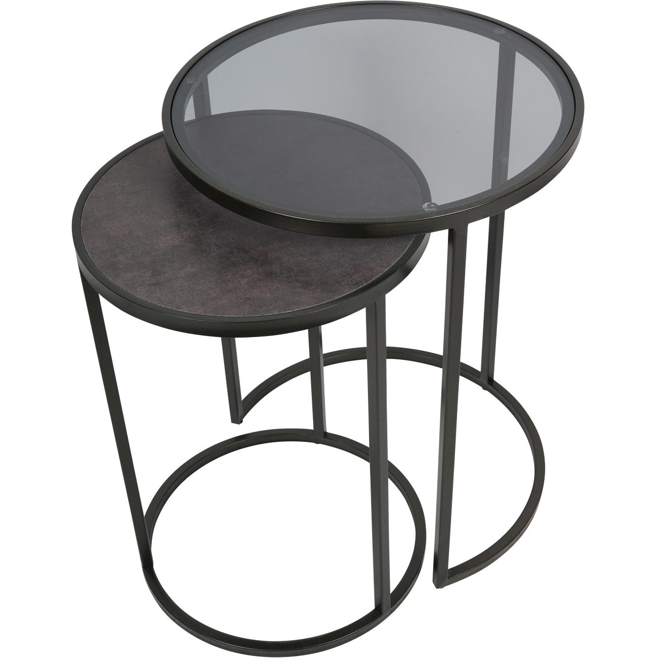 Set of 2 Turner Black & Smoked Glass Side Tables Nest
