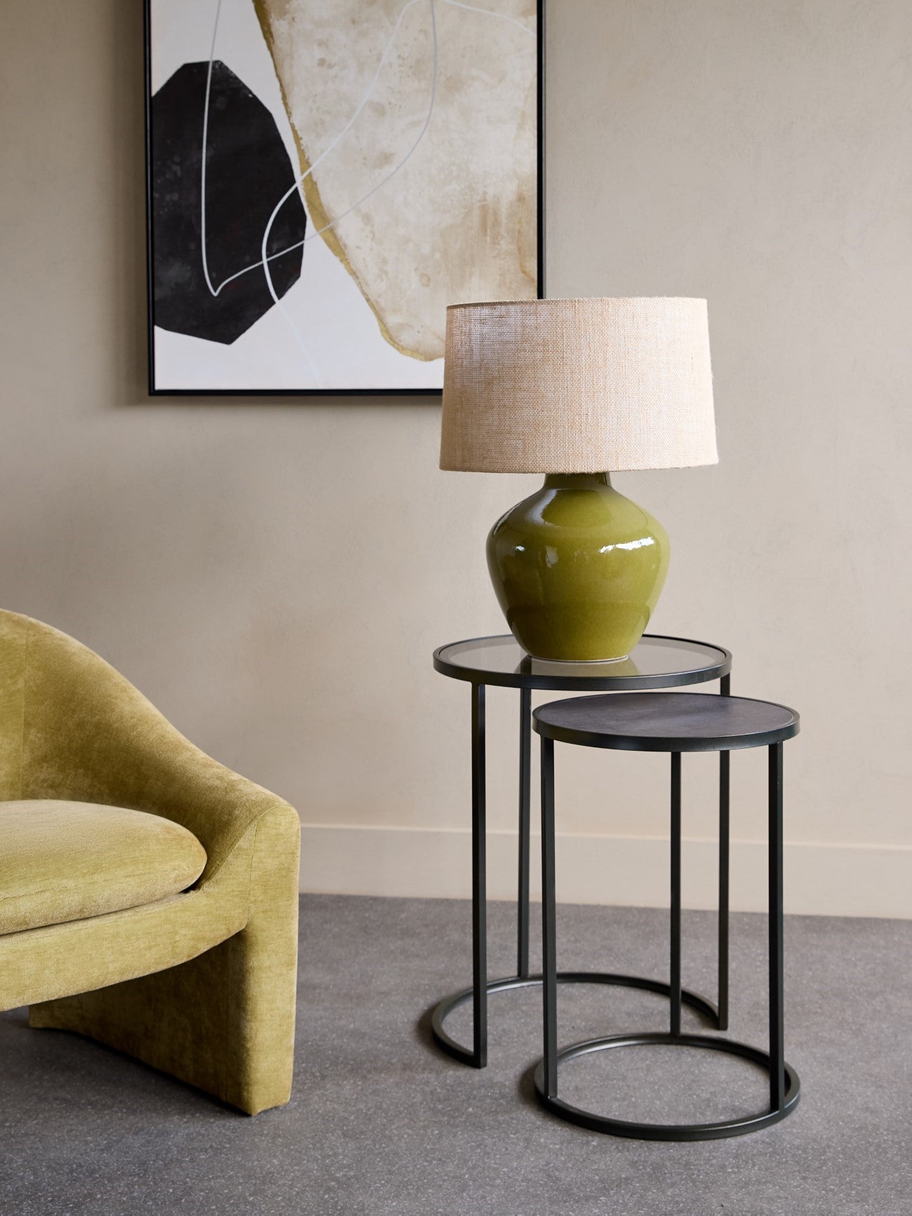 Set of 2 Turner Black & Smoked Glass Side Tables Nest