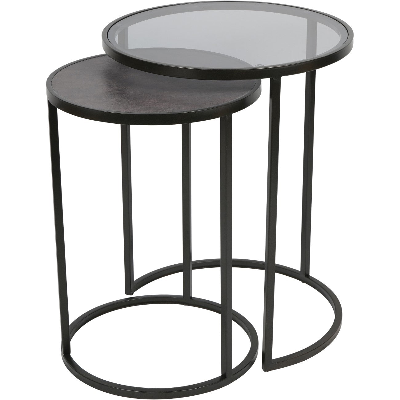 Set of 2 Turner Black & Smoked Glass Side Tables Nest