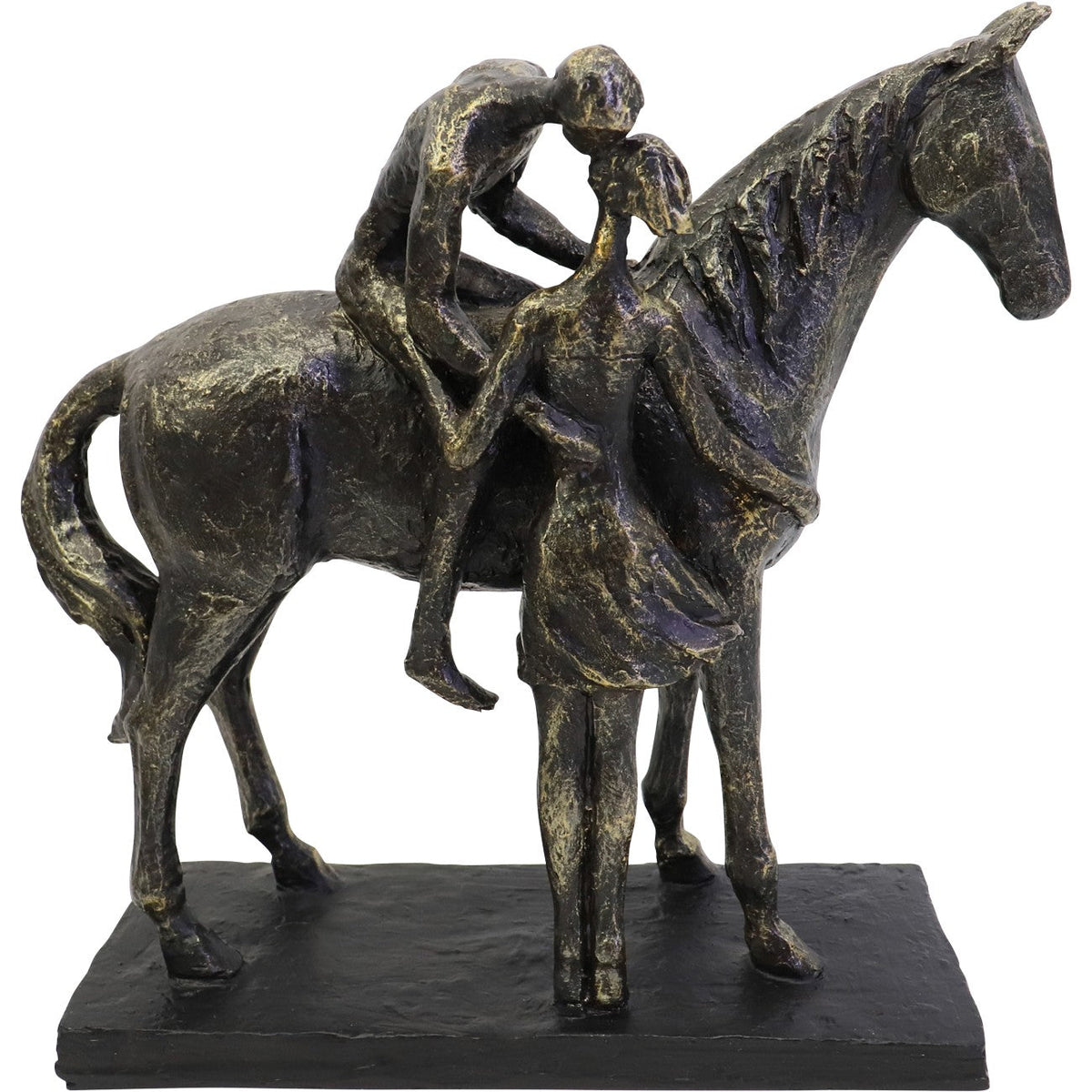 Antique Bronze Kissing Couple with Horse Sculpture
