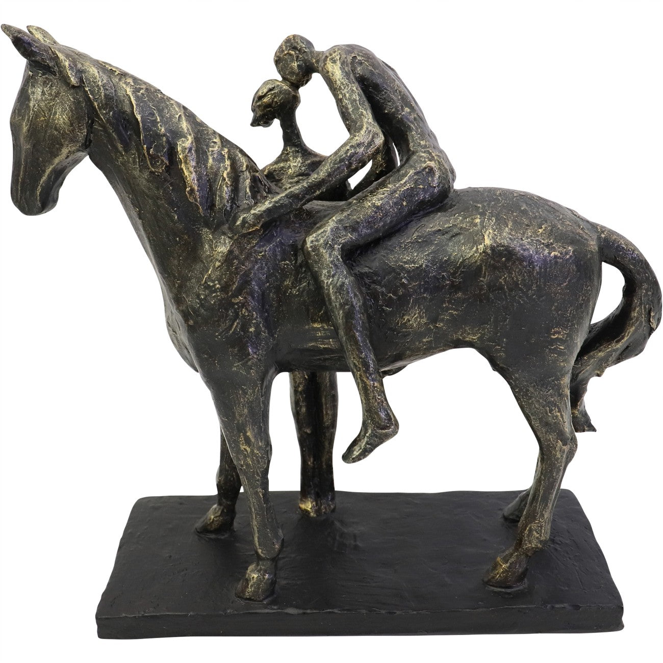 Antique Bronze Kissing Couple with Horse Sculpture