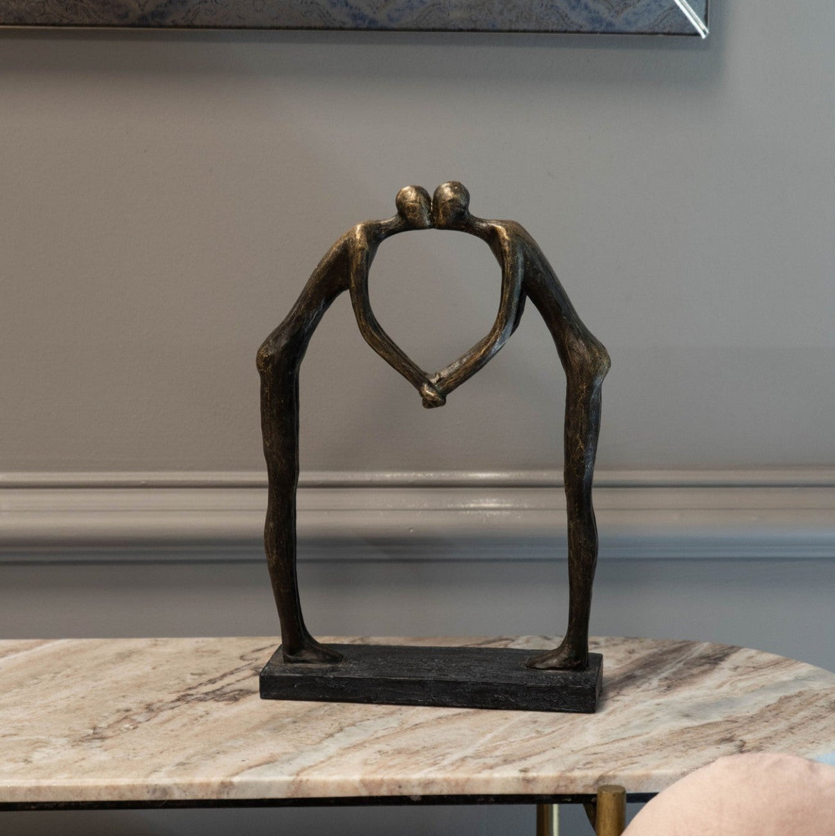Antique Bronze Lovers Heart Sculpture
