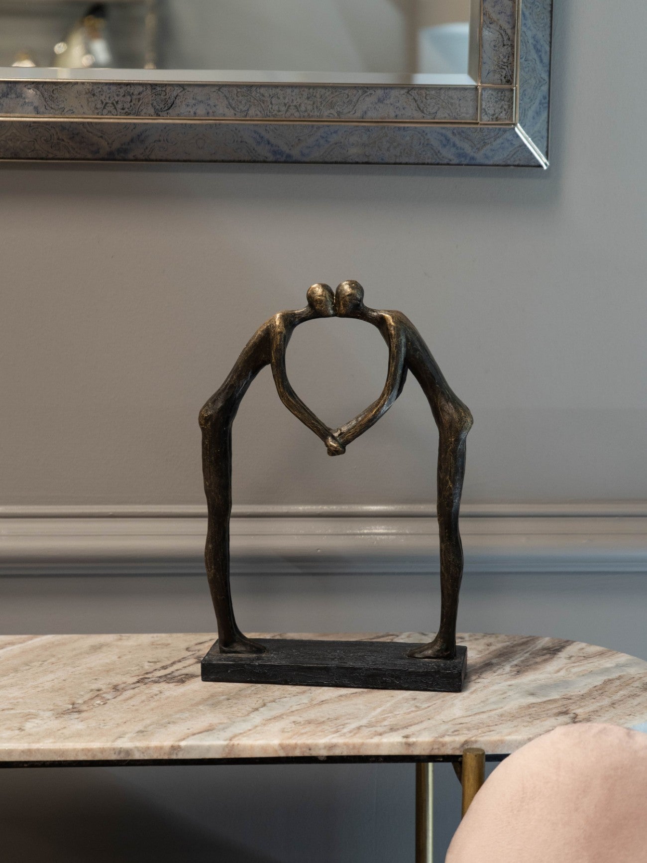 Antique Bronze Lovers Heart Sculpture