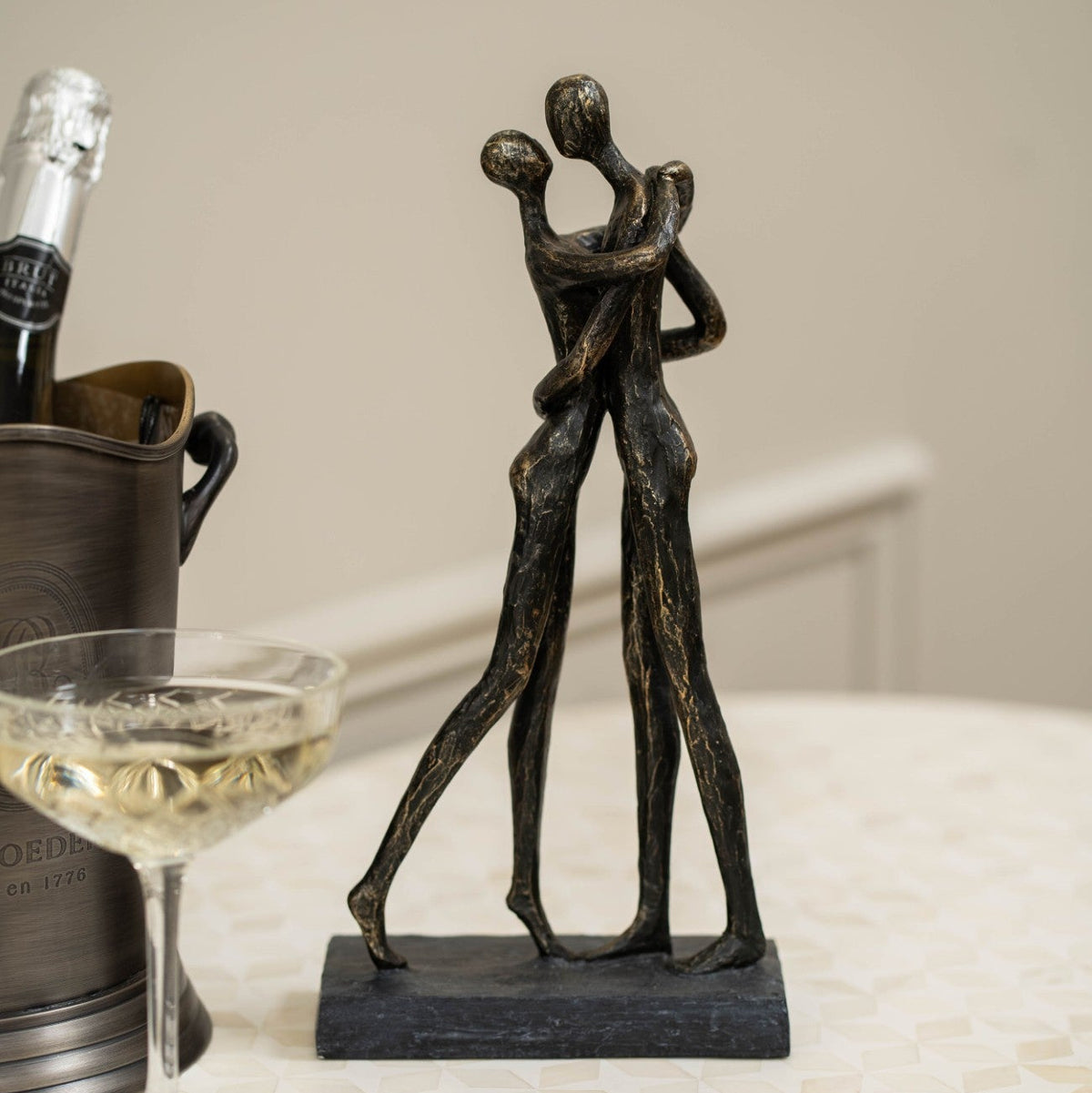 Antique Bronze Lovers Embrace Sculpture