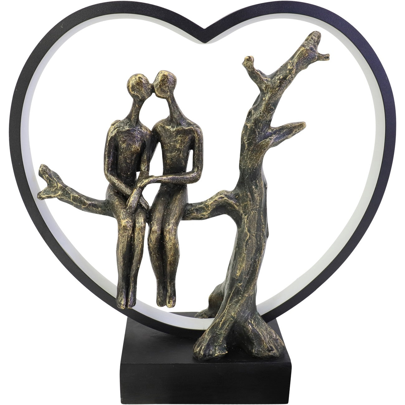 Antique Bronze Lovers on Branch Light Sculpture LED