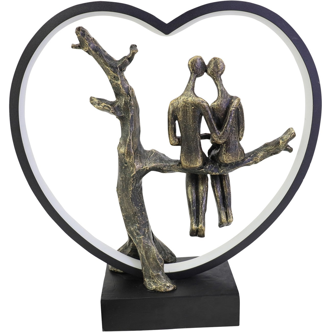 Antique Bronze Lovers on Branch Light Sculpture LED