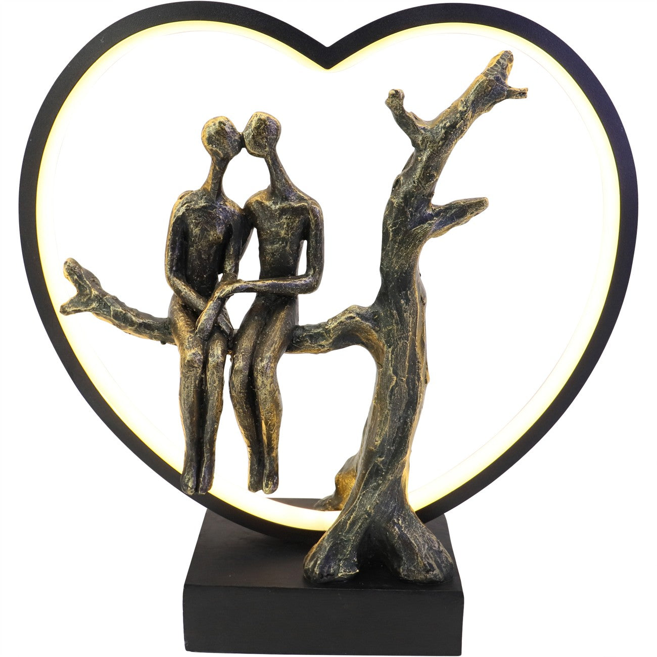 Antique Bronze Lovers on Branch Light Sculpture LED