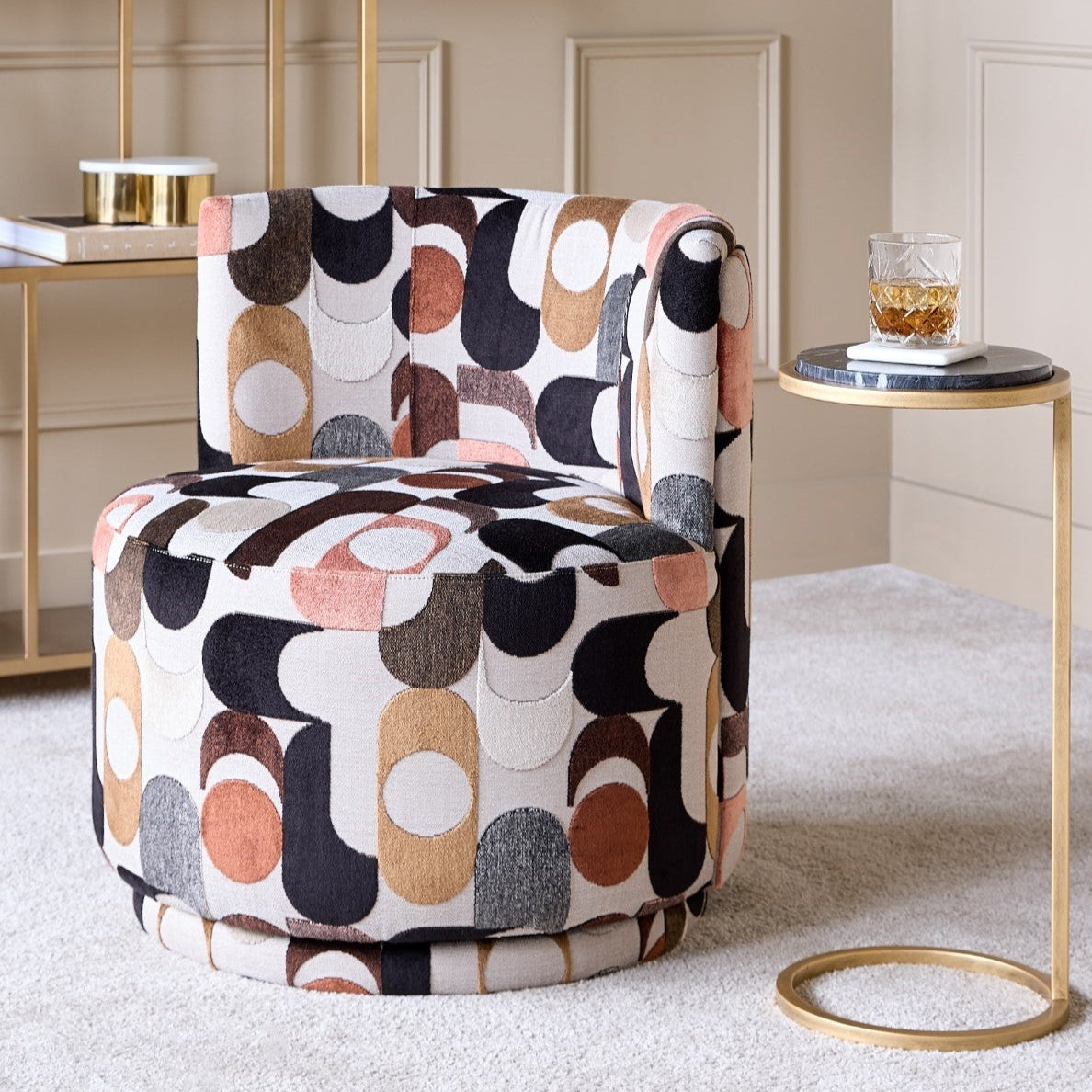 Portico Belgian Geometric Multi Colour Velvet Swivel Chair