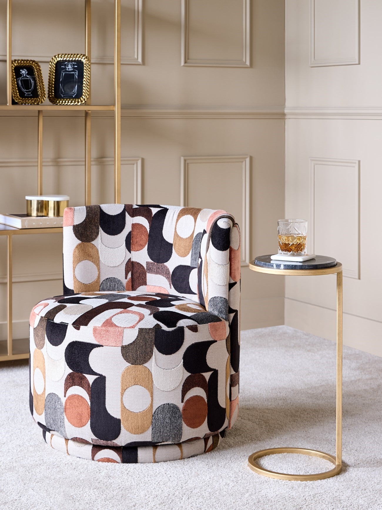 Portico Belgian Geometric Multi Colour Velvet Swivel Chair