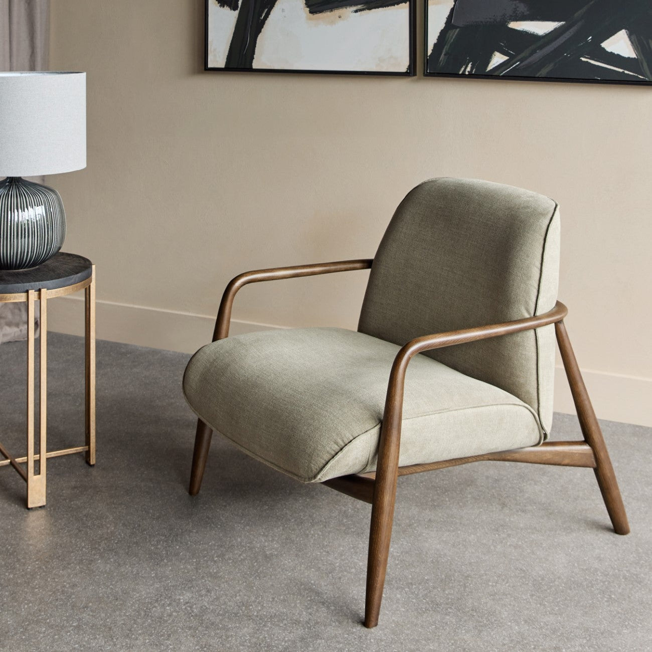 Egerton Olive Green Suede Armchair with Wooden Arms