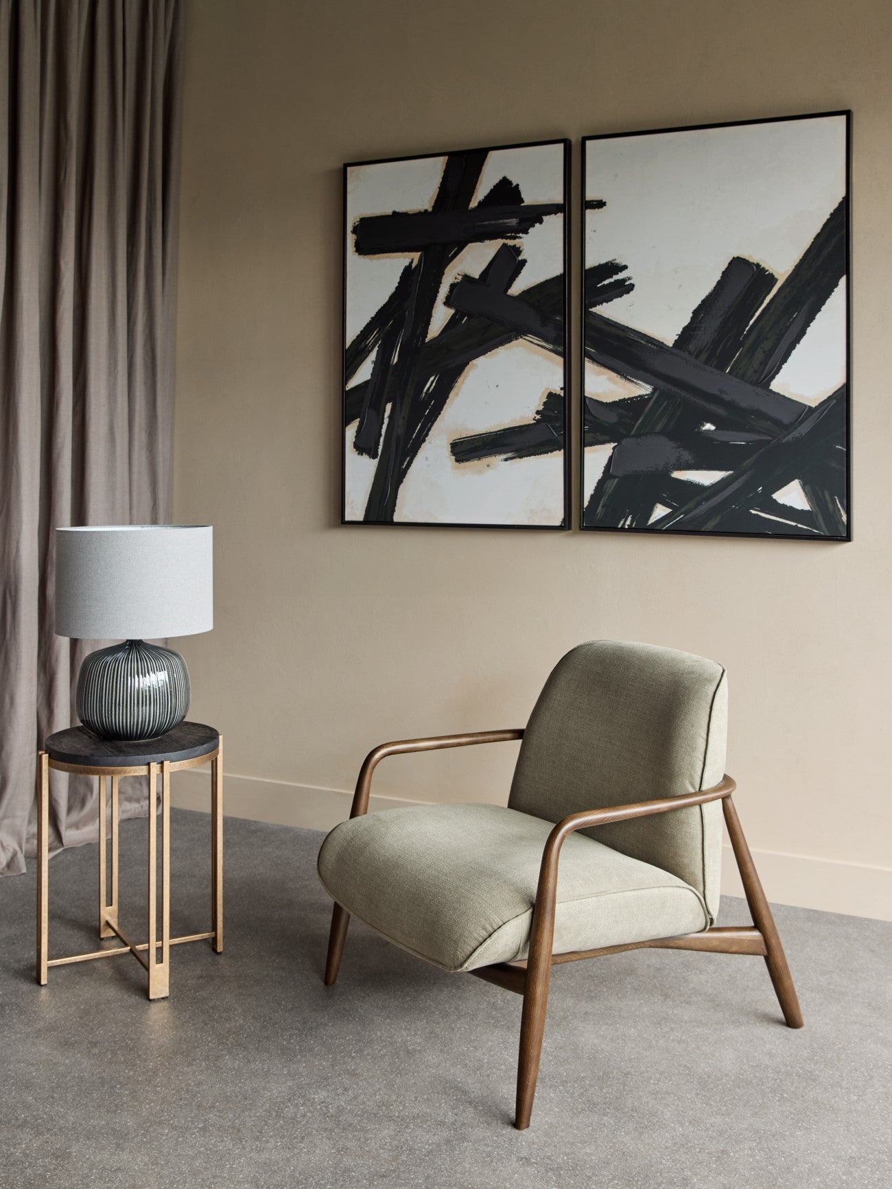 Bruno Striped Charcoal Ceramic Table Lamp