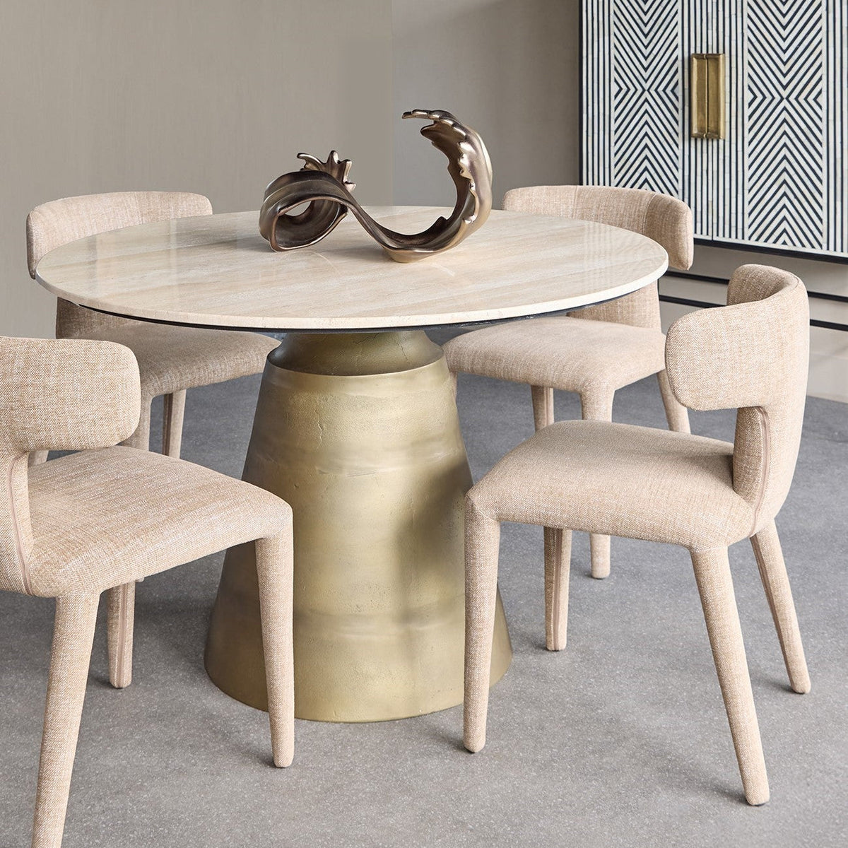 Clifton Light Travertine & Brass Round Dining Table 120cm