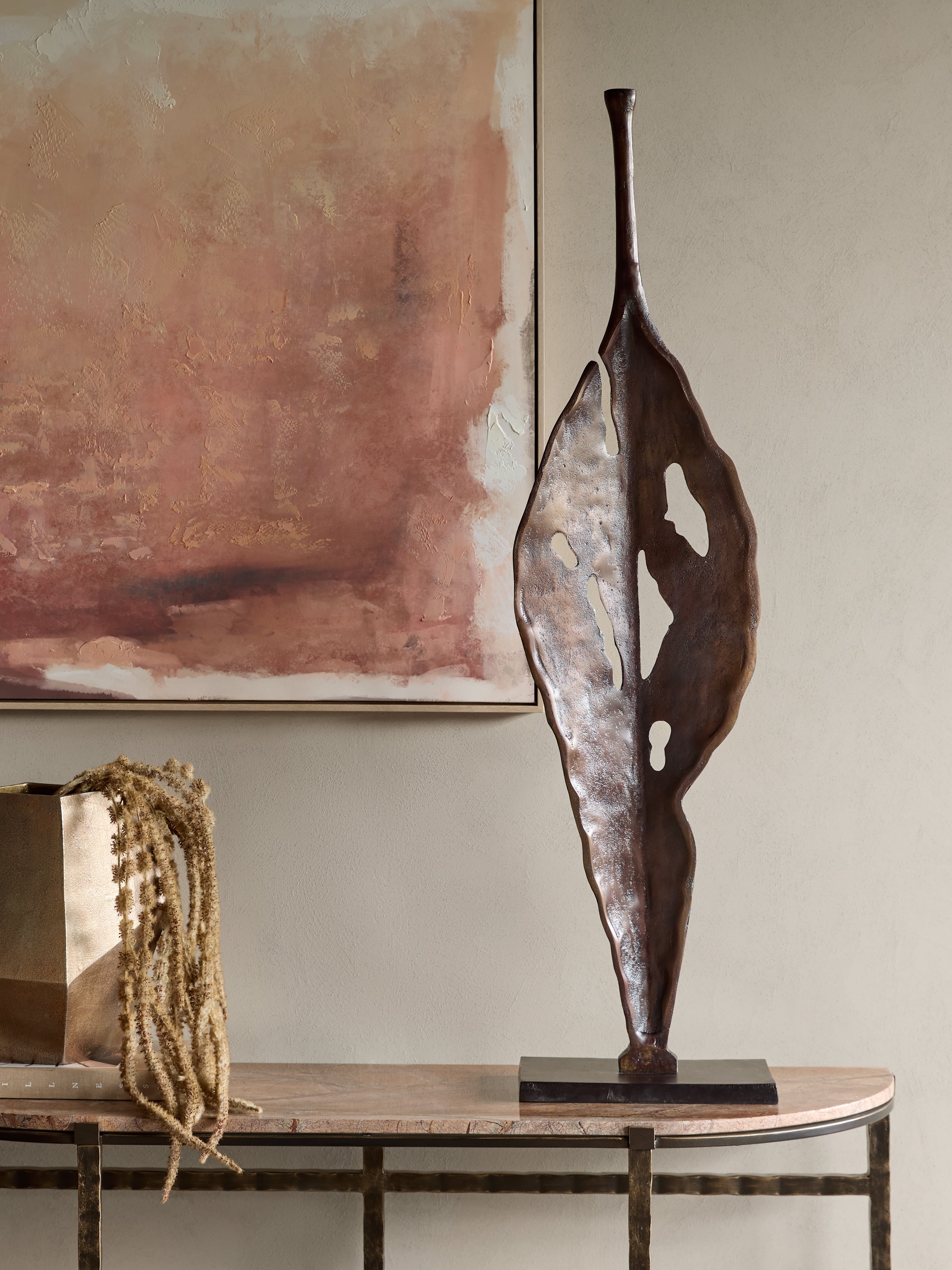 Moulton Twist Aluminium Abstract Leaf Sculpture lifestyle