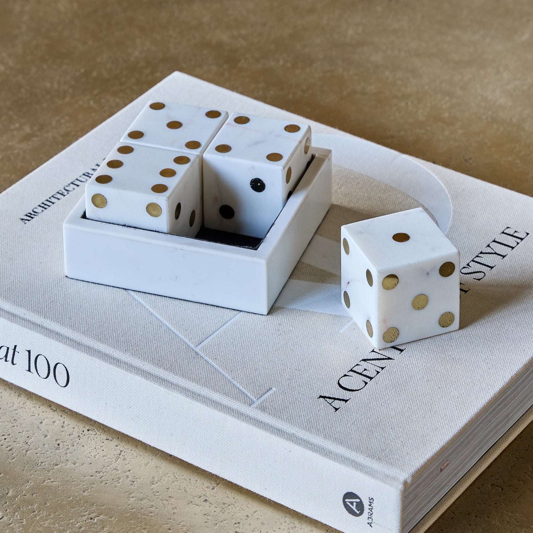 Harris Antique Brass & White Marble Dice Set - CLEARANCE