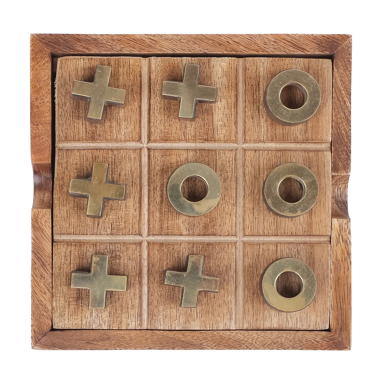 Pryce Mango Wood Noughts and Crosses & Solitaire Game