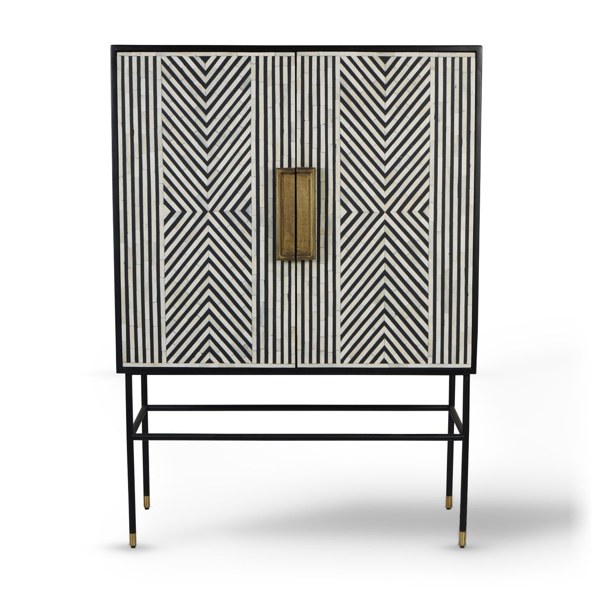 Delaney Black & White Bone Inlay Geometric Drinks Cabinet