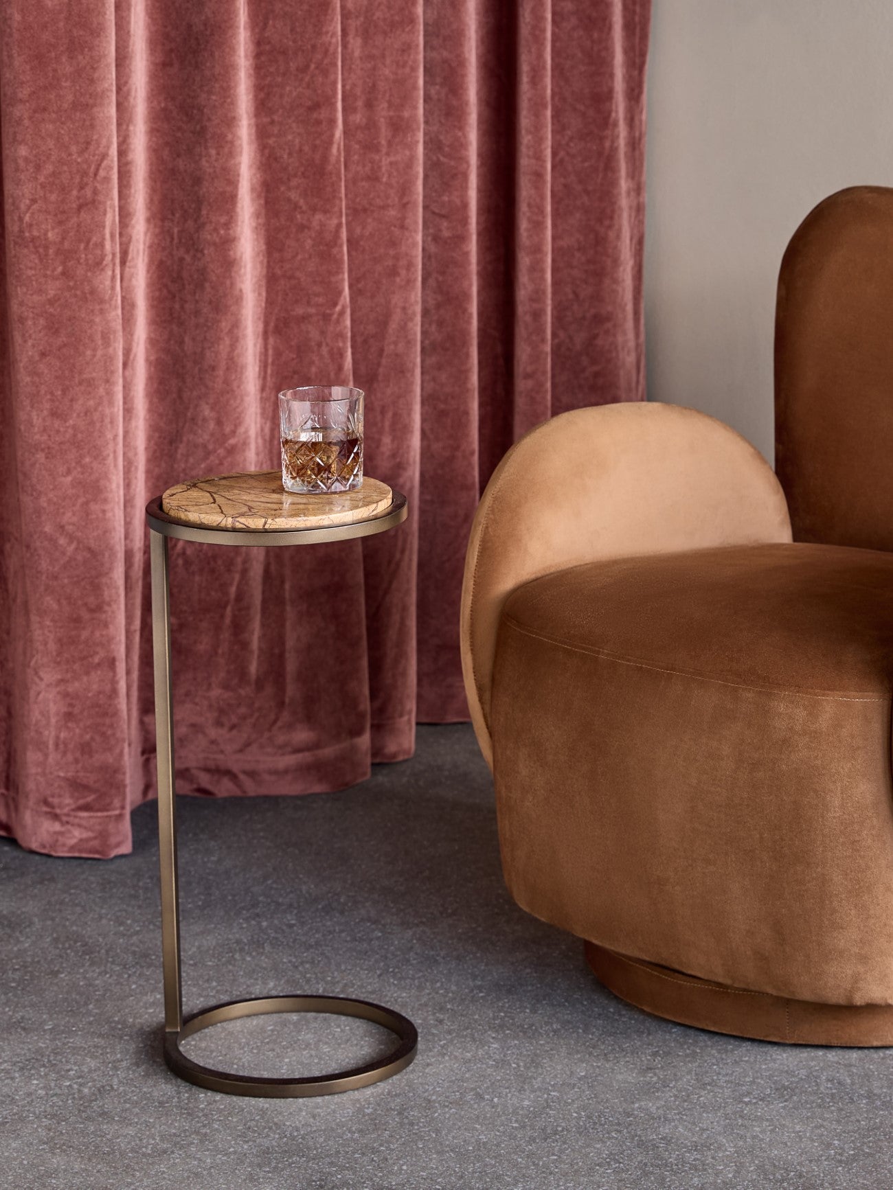 Iota Forest Brown Marble Smoked Gold Side Table