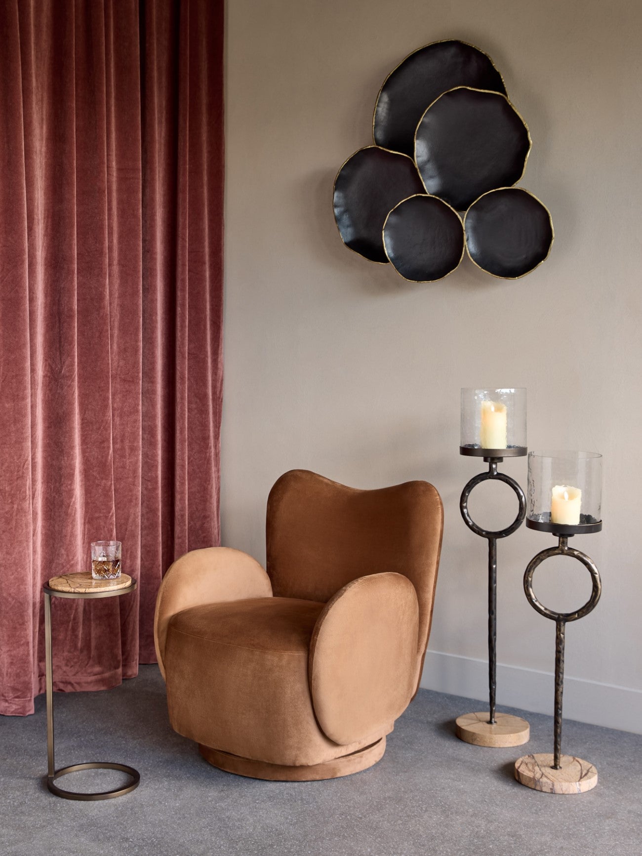 Iota Forest Brown Marble Smoked Gold Side Table