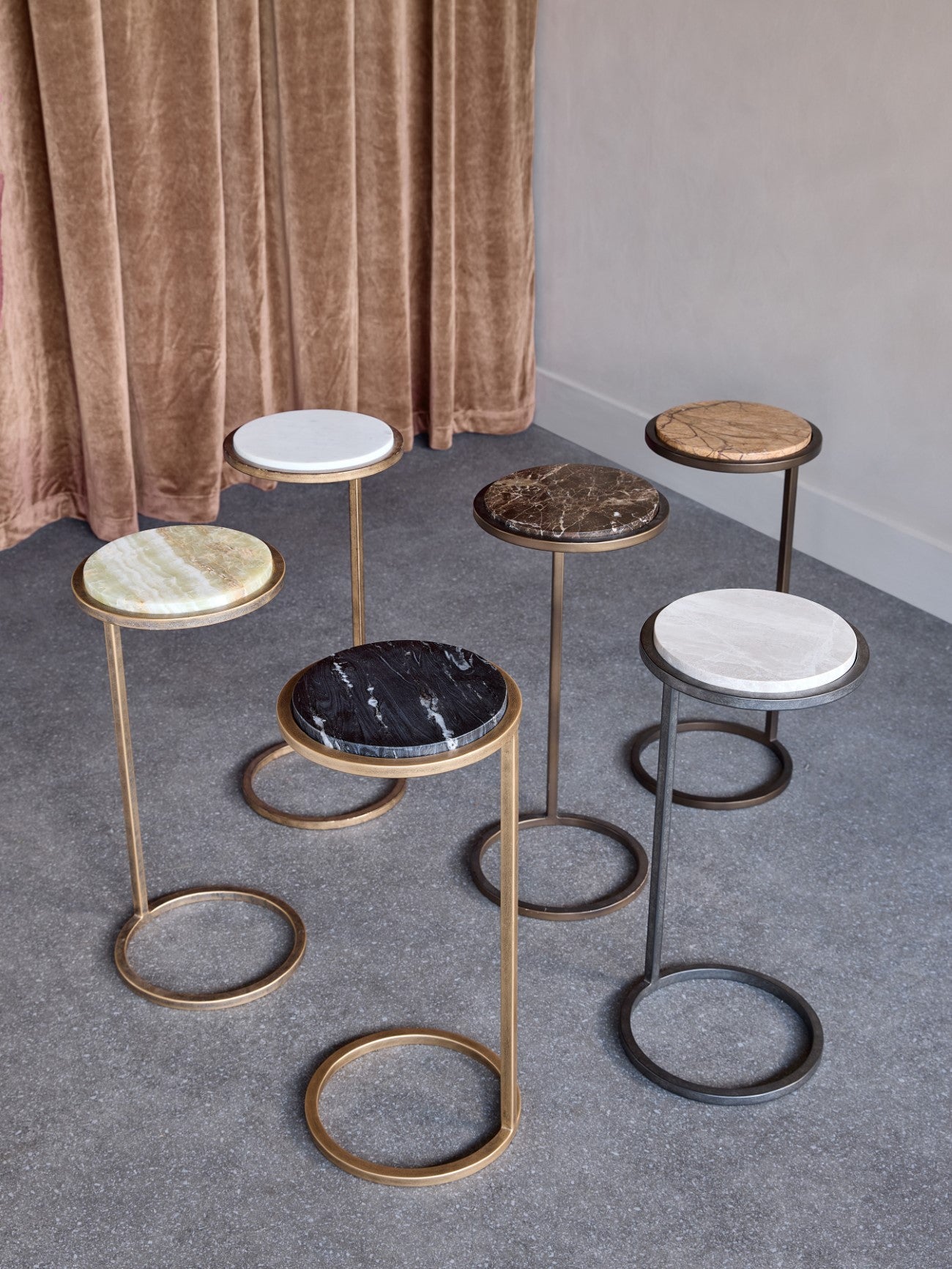 Iota Forest Brown Marble Smoked Gold Side Table