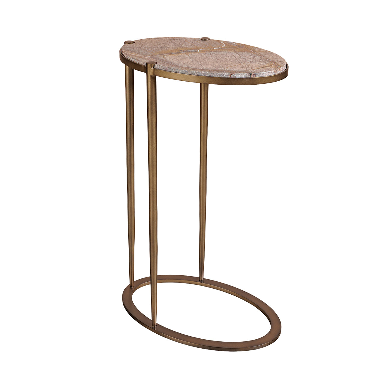 Iota Forest Brown Marble & Gold Oval Side Table - CLEARANCE