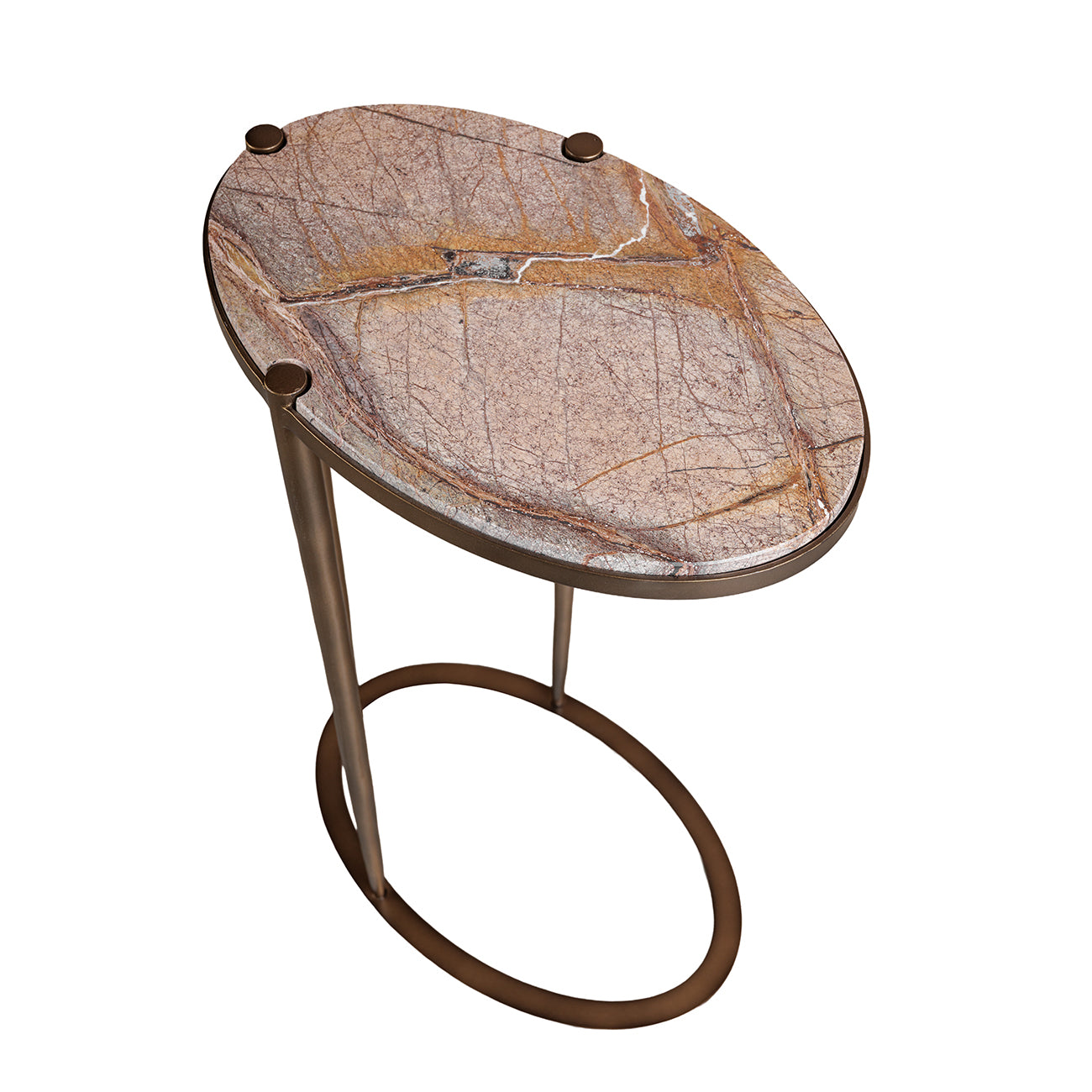 Iota Forest Brown Marble & Gold Oval Side Table - CLEARANCE