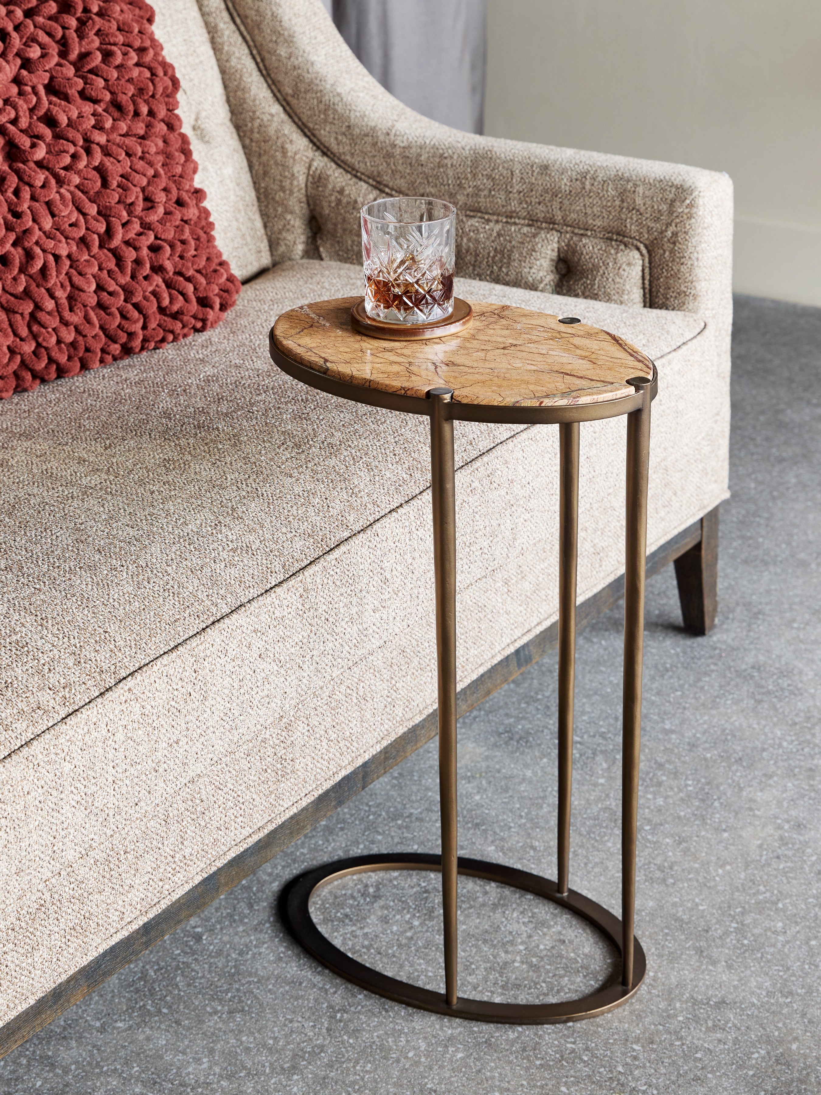 Iota Forest Brown Marble & Gold Oval Side Table - CLEARANCE