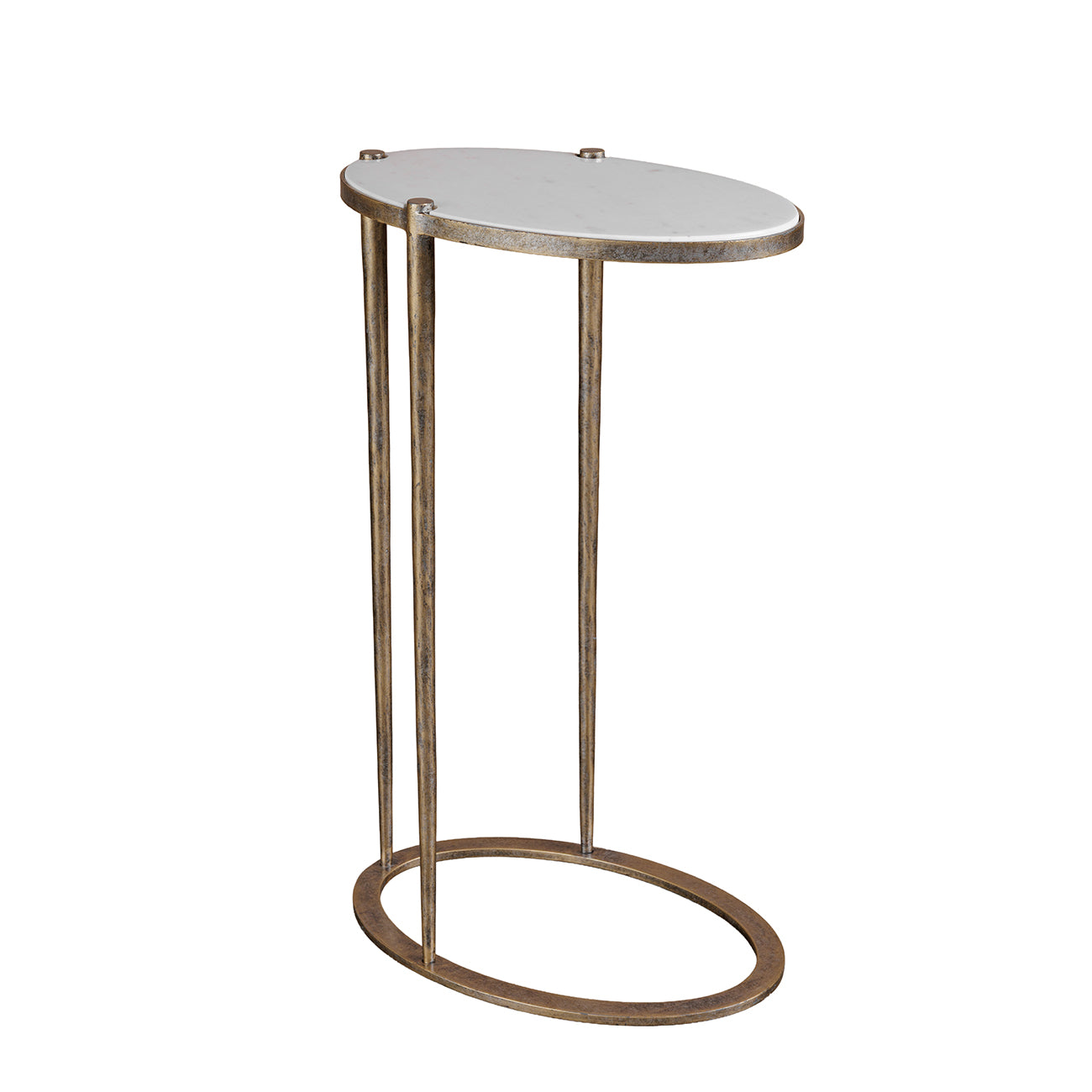 Iota White Banswara Marble & Aged Champagne Oval Side Table view 2