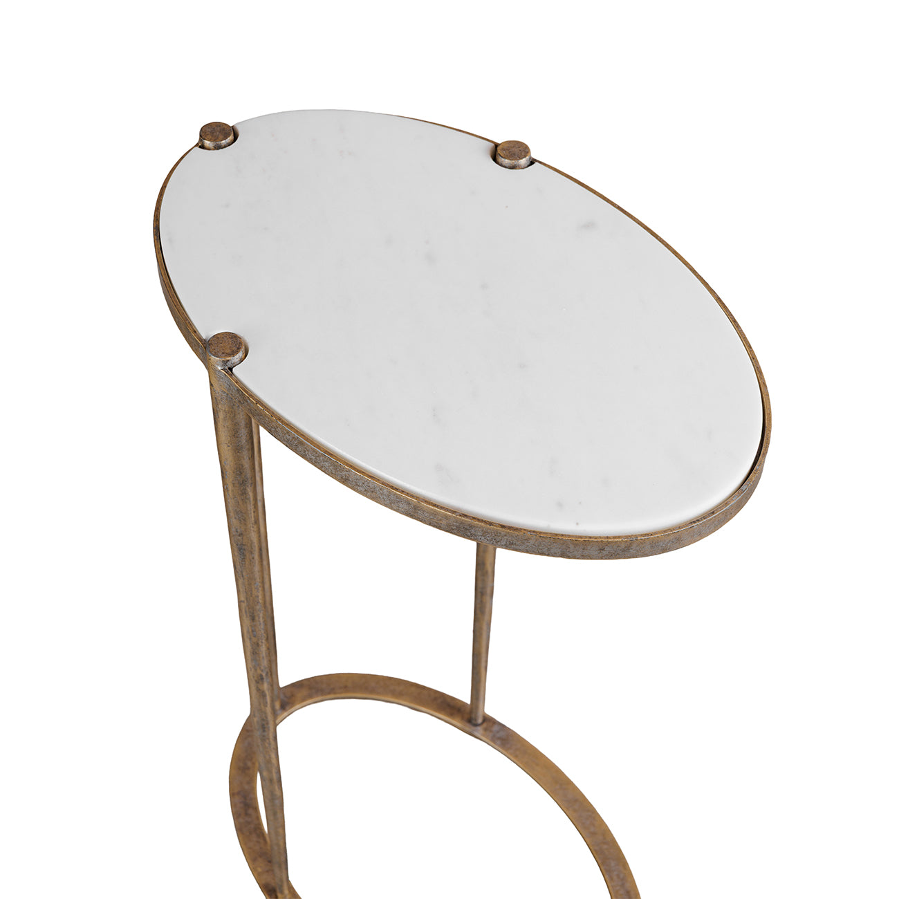 Iota White Banswara Marble & Aged Champagne Oval Side Table view 3