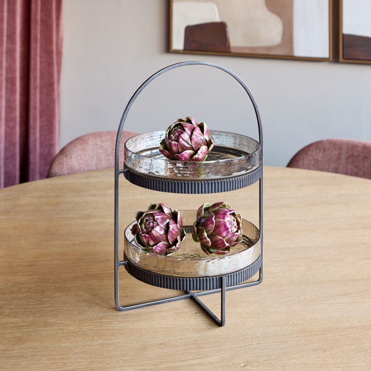 Beresford Hammered Glass & Iron Two Tier Cake Stand