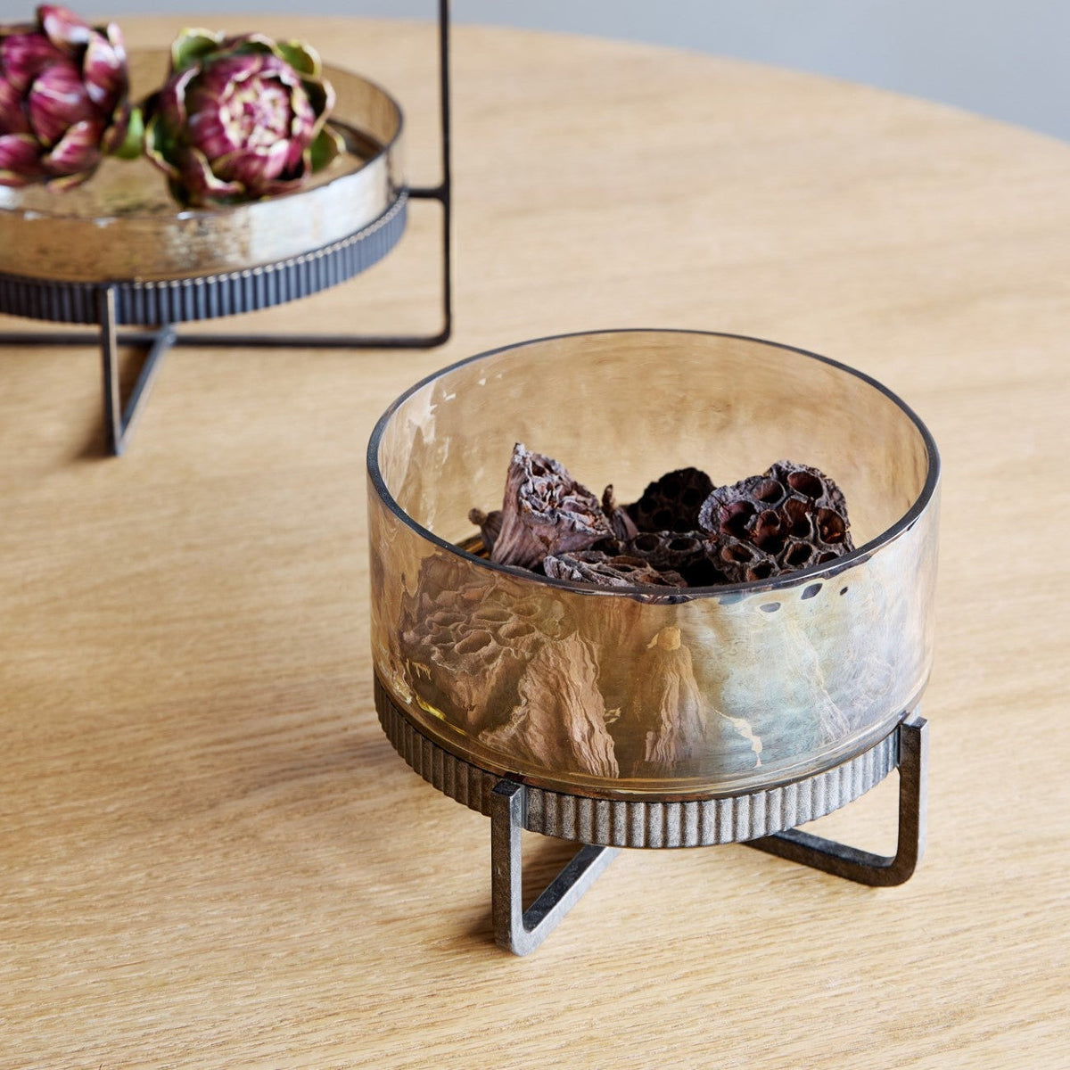 Beresford Hammered Glass & Iron Bowl On Stand