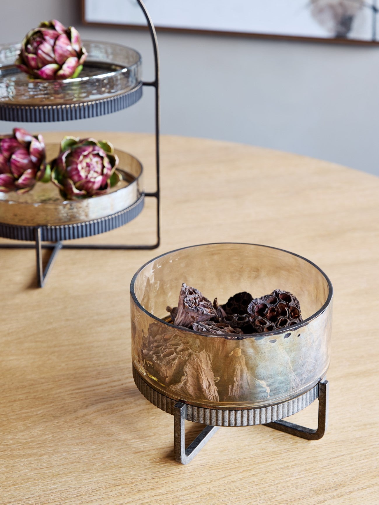 Beresford Hammered Glass & Iron Bowl On Stand