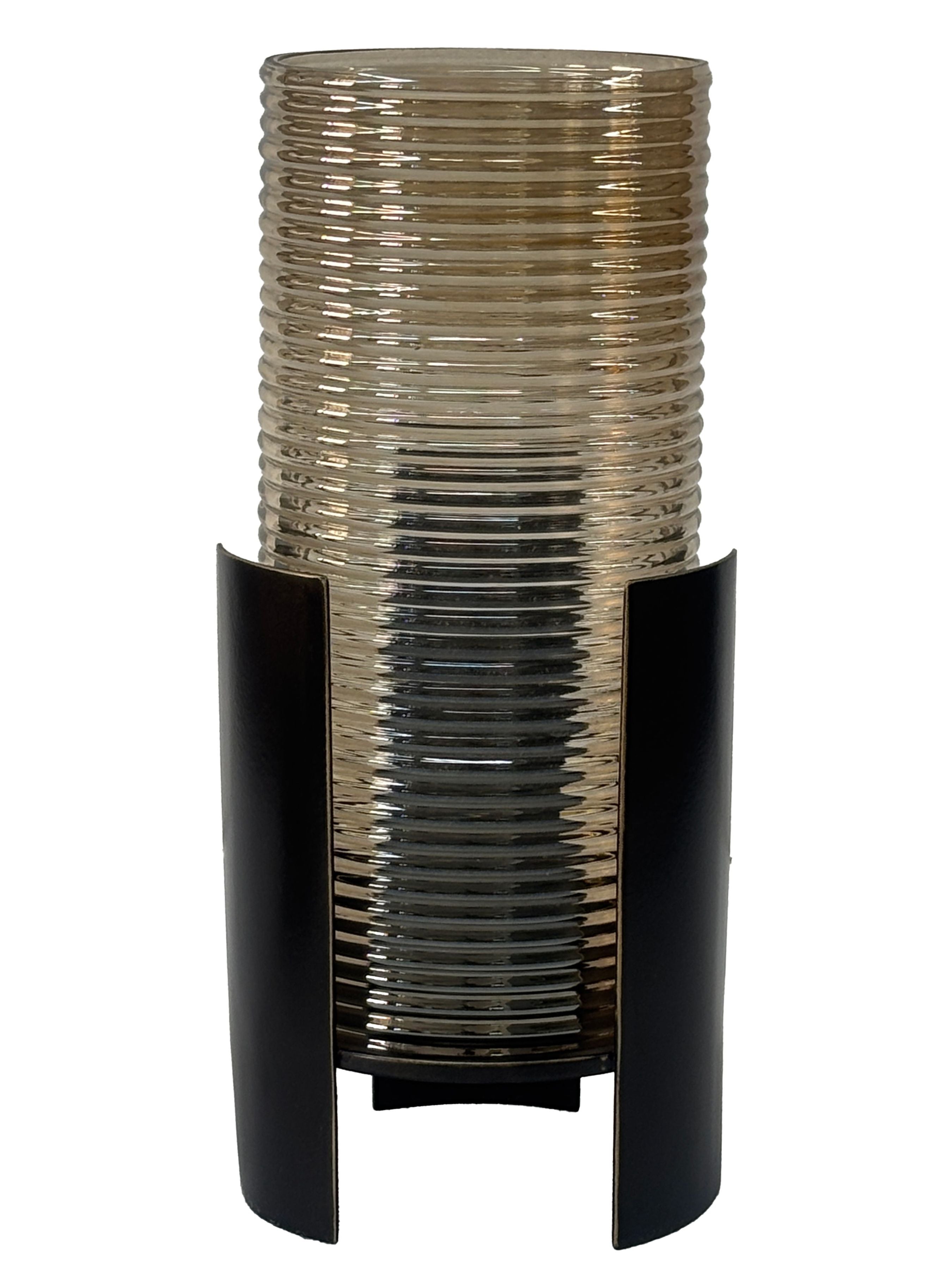 Belvedere Black Ribbed Hurricane Candle Holder Large