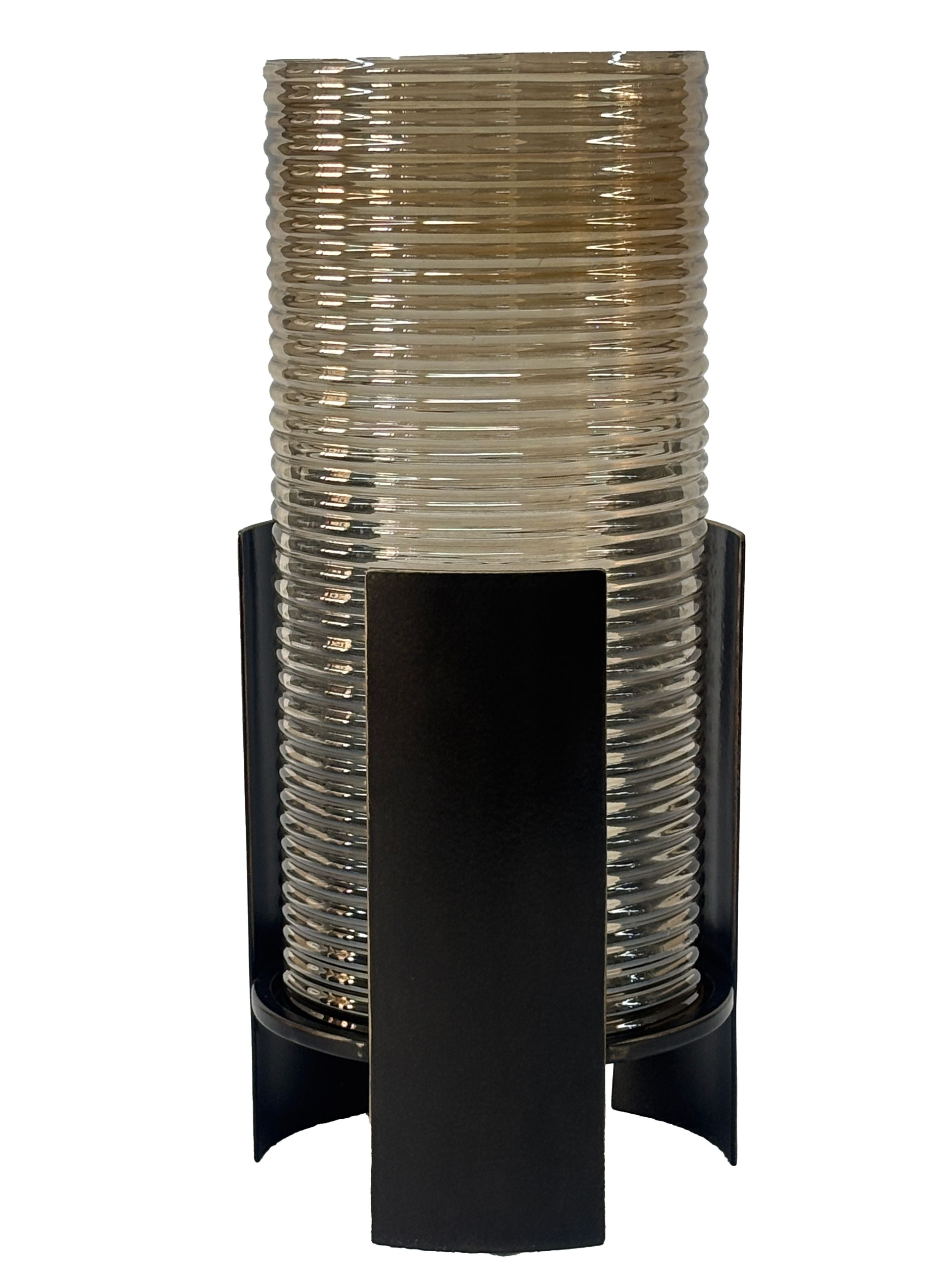 Belvedere Black Ribbed Hurricane Candle Holder Large