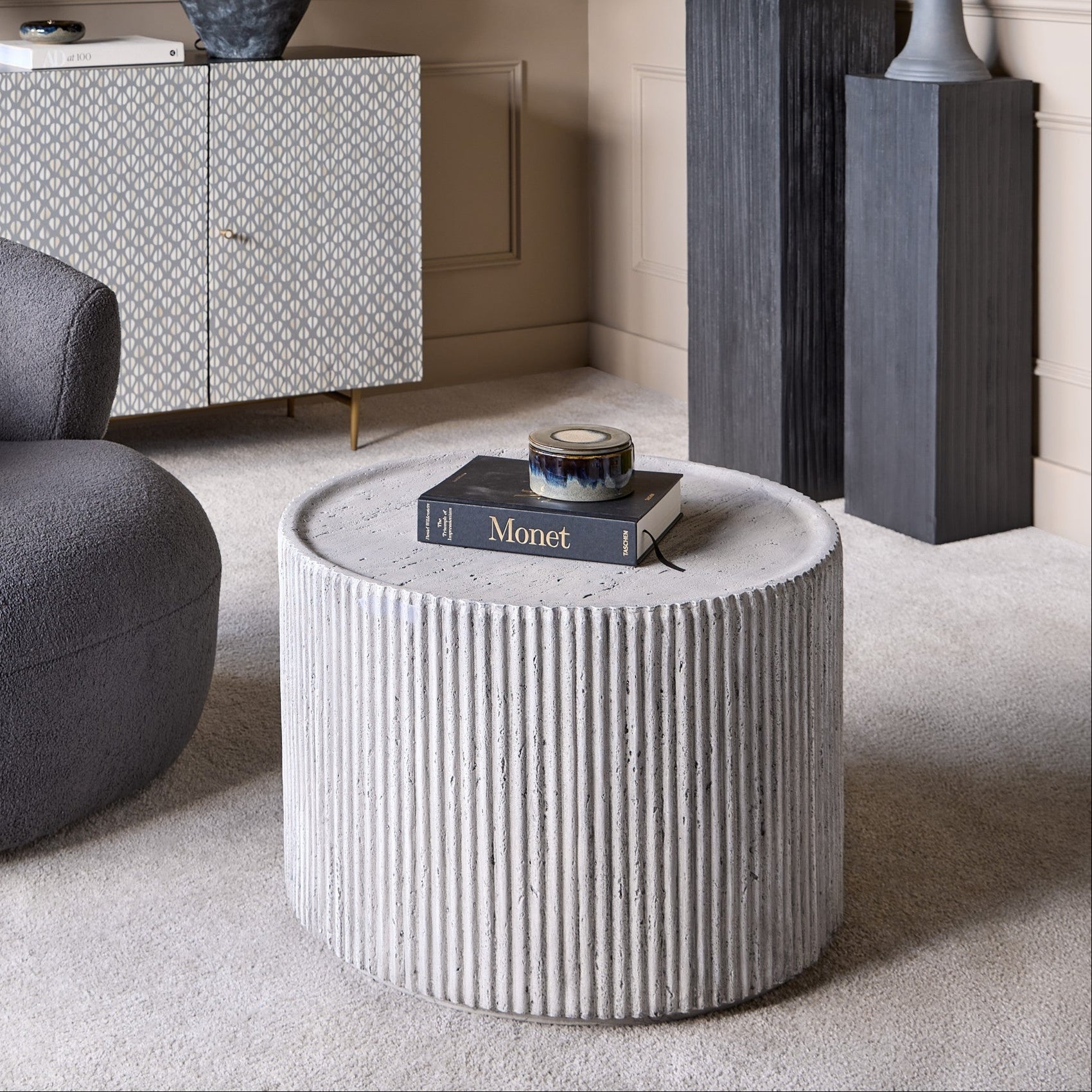 Lani White Ribbed Round Coffee Table
