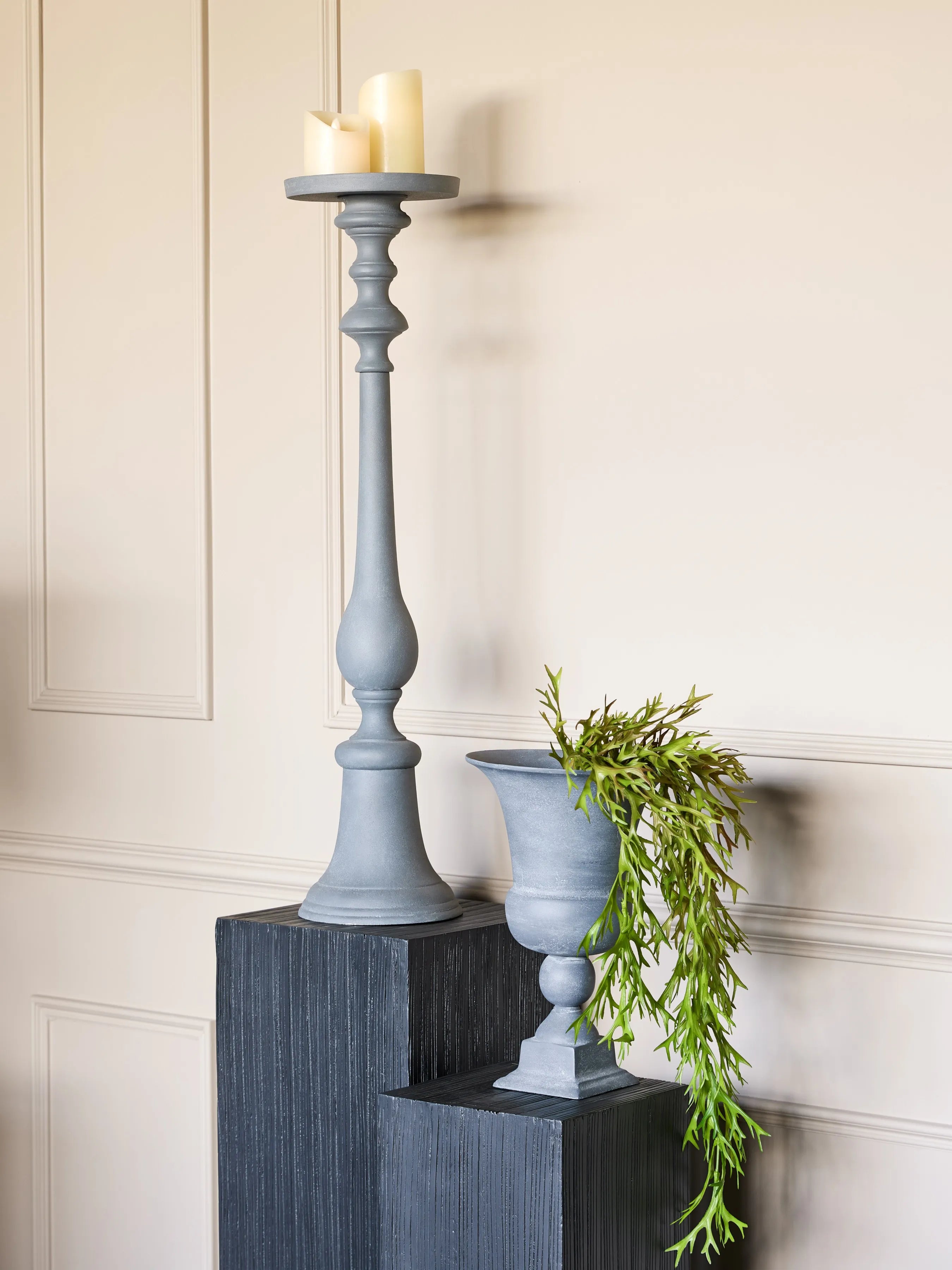 Van Dyk Grey Stonewash Pillar Holder 88cm