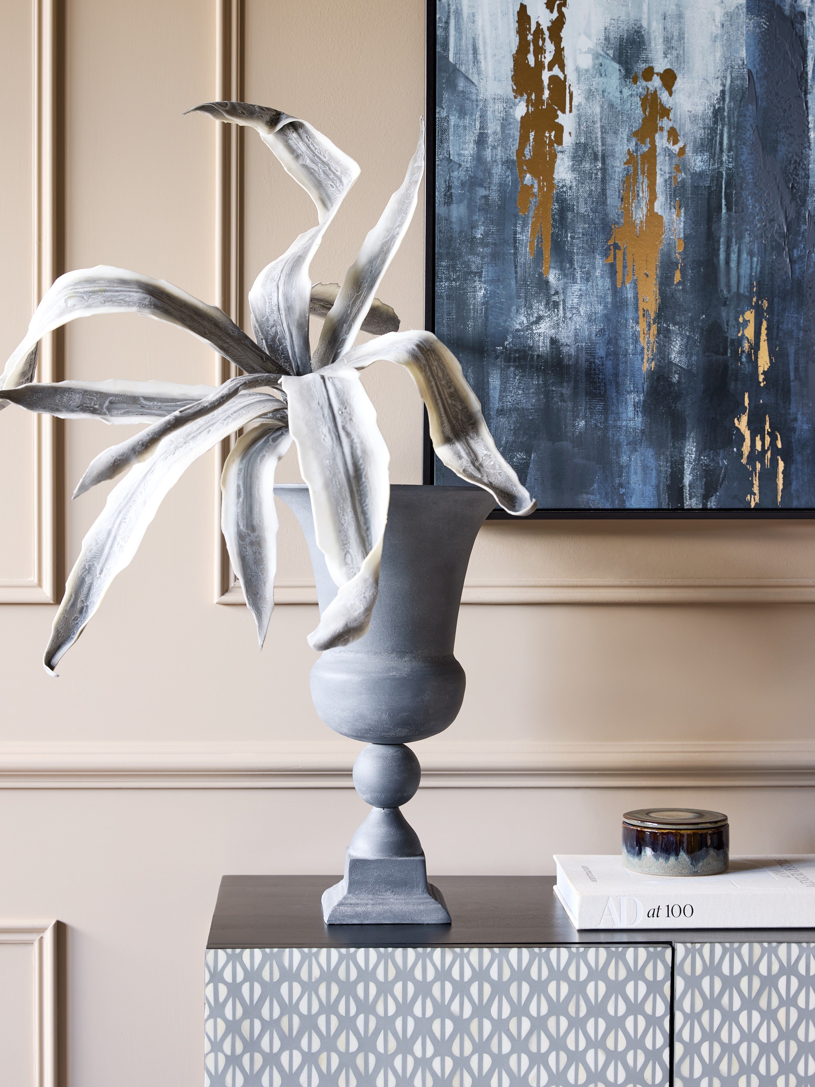 Van Dyk Tall Grey Stonewash Urn Large