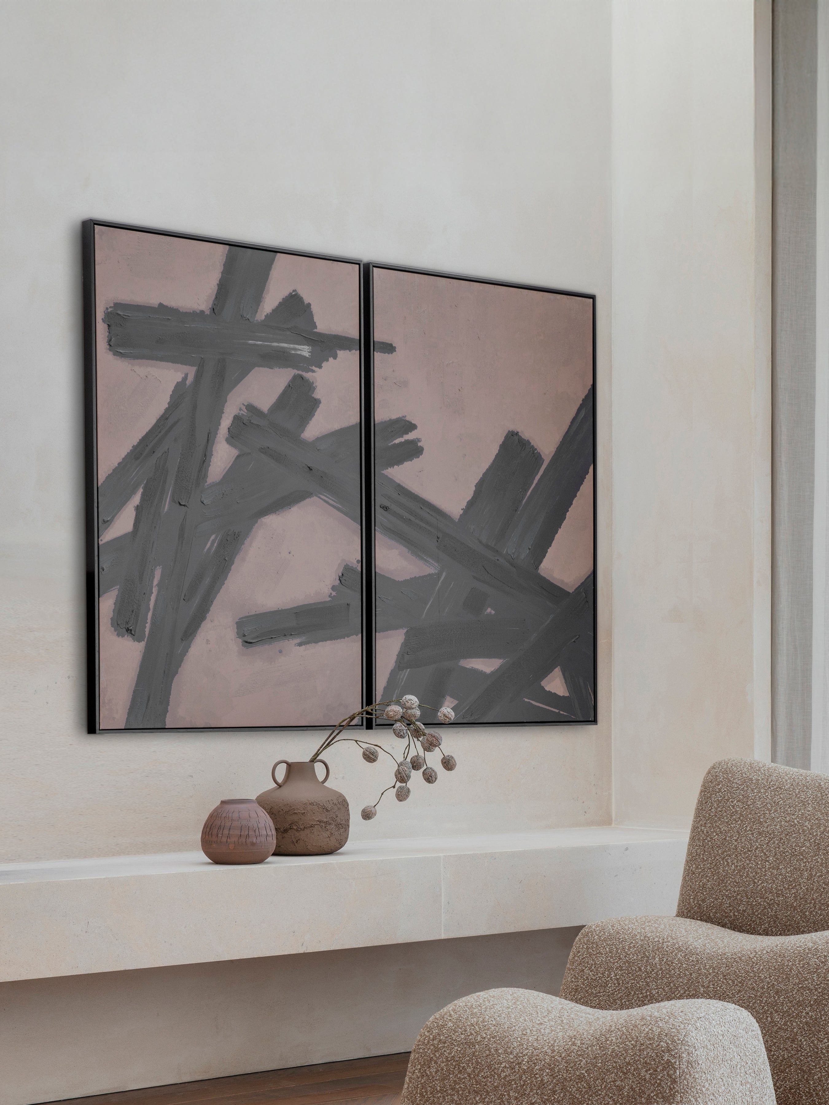 Impasto Brushstrokes Taupe Framed Canvas Wall Art 160x120cm - Set of 2 lifestyle