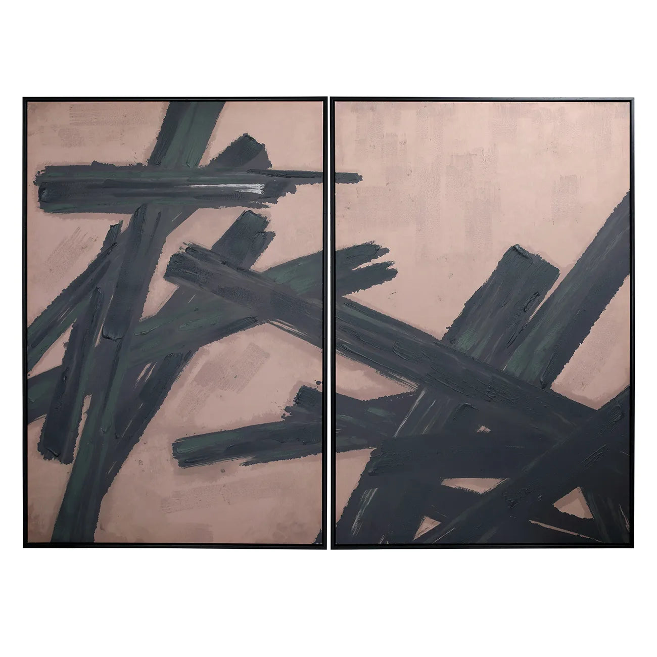Impasto Brushstrokes Taupe Framed Canvas Wall Art 160x120cm - Set of 2