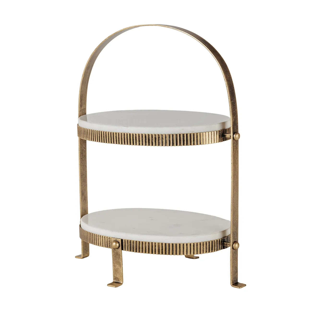 Belvedere Aged Gold & White Marble Oval Double Tier Stand