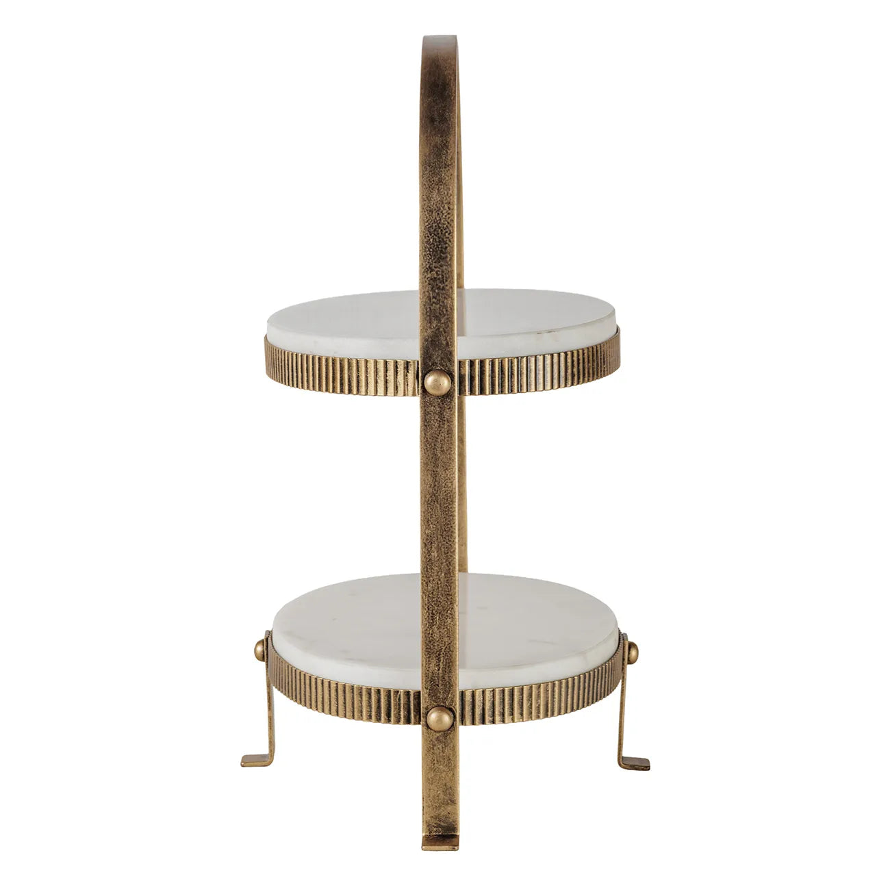 Belvedere Aged Gold & White Marble Oval Double Tier Stand