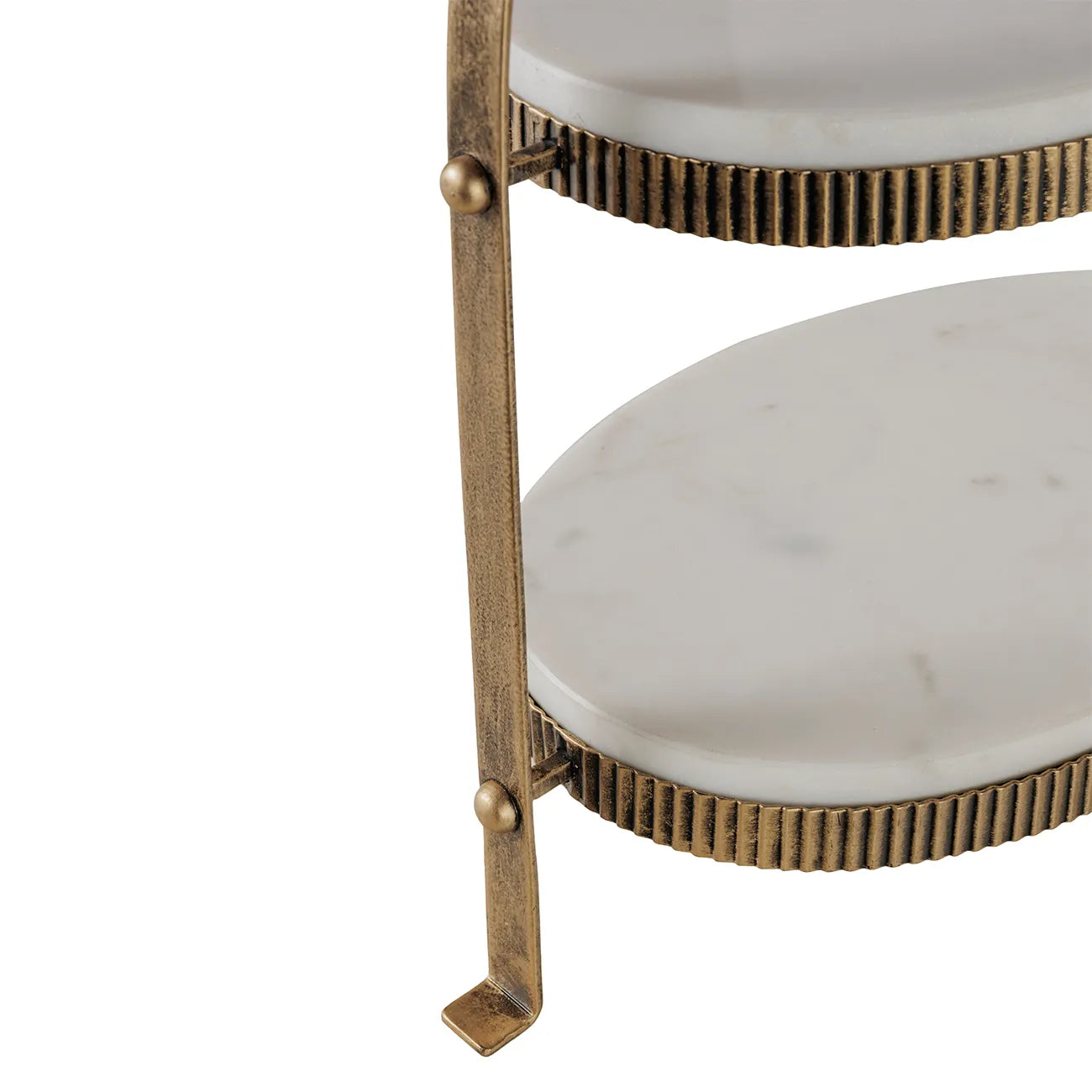 Belvedere Aged Gold & White Marble Oval Double Tier Stand