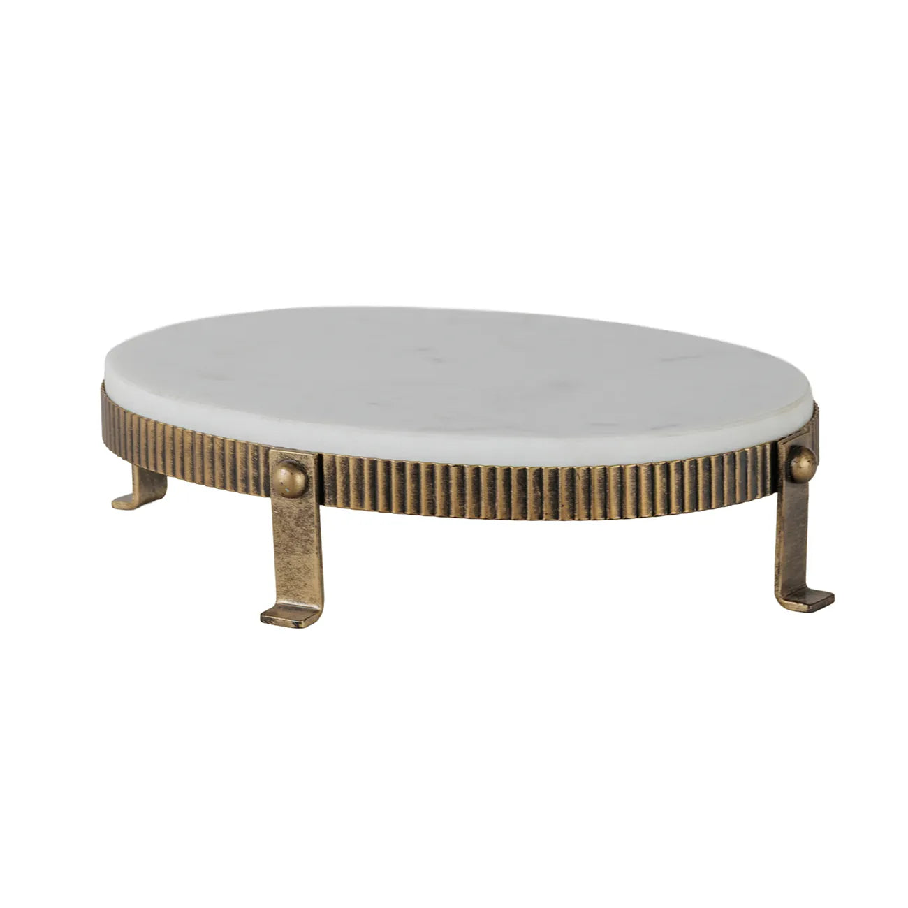 Belvedere Aged Gold & White Marble Oval Stand