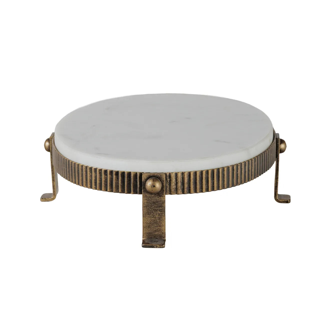 Belvedere Aged Gold & White Marble Oval Stand