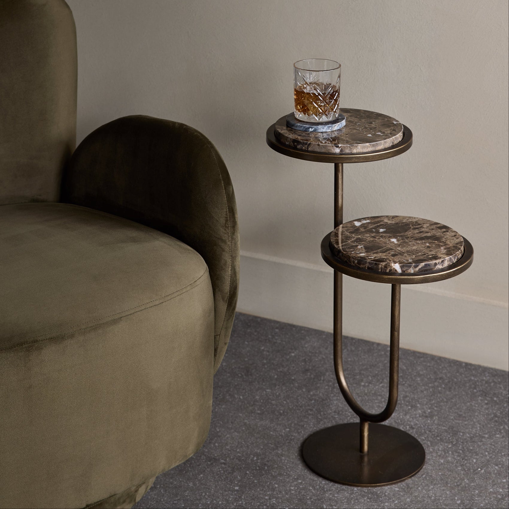 Marco Dark Emperador Brown Marble & Gold Side Table