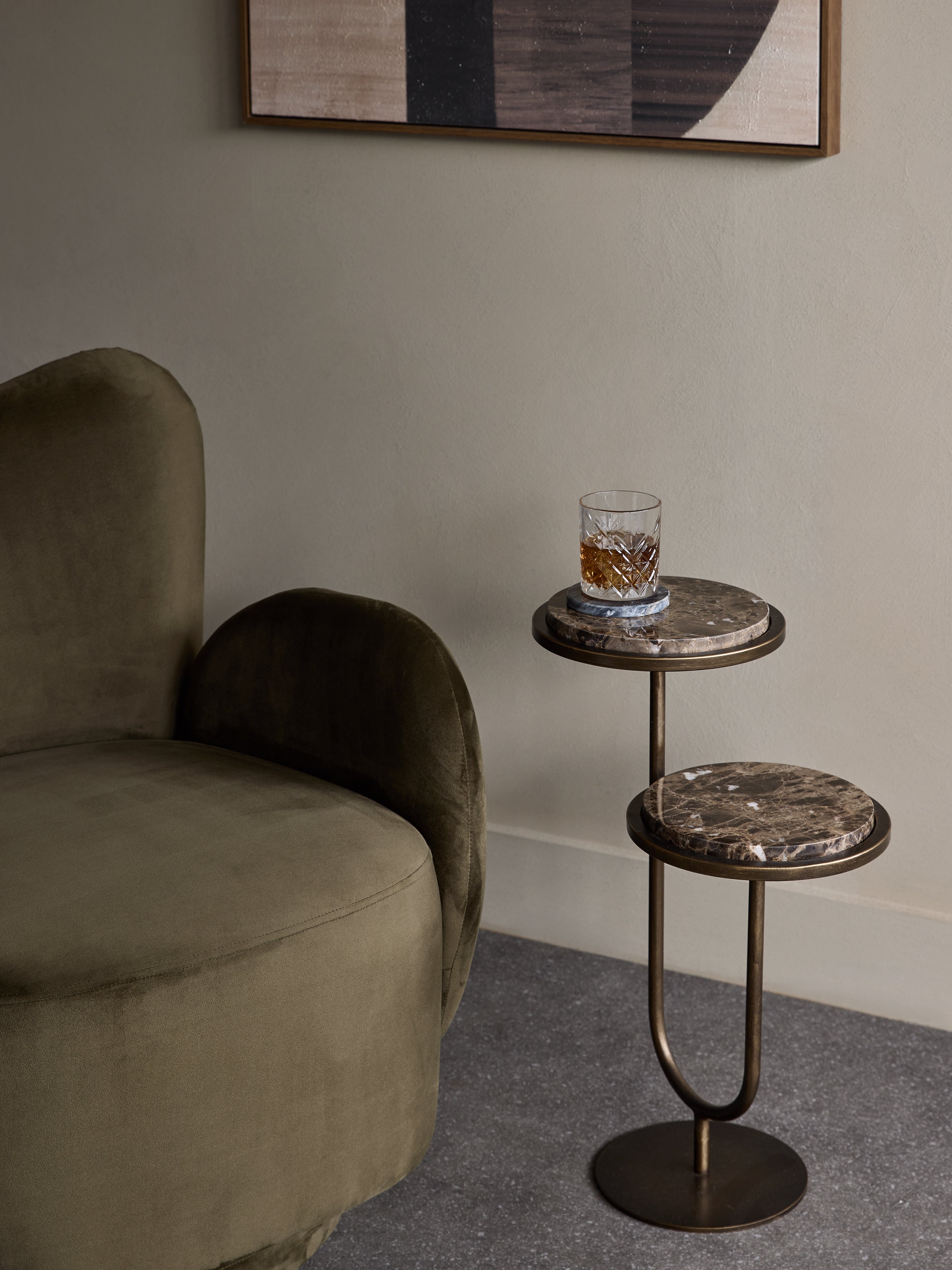 Marco Dark Emperador Brown Marble & Gold Side Table