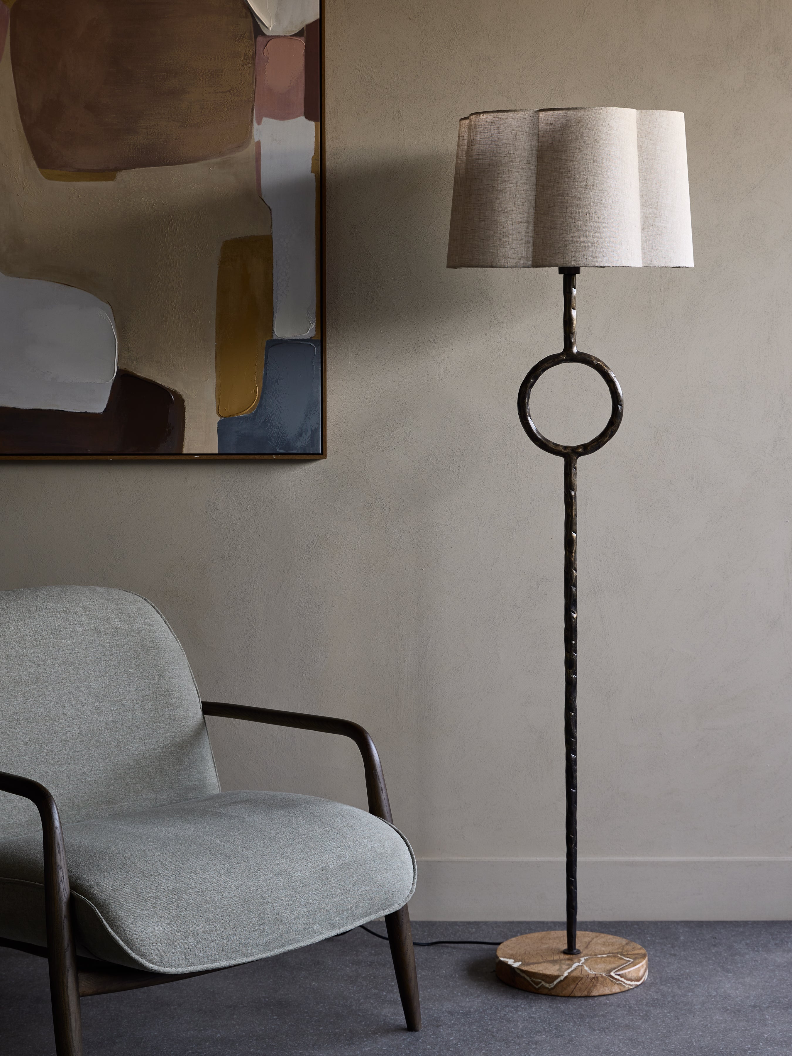 Rutland Floor Lamp with Plain Linen  Shade lifestyle