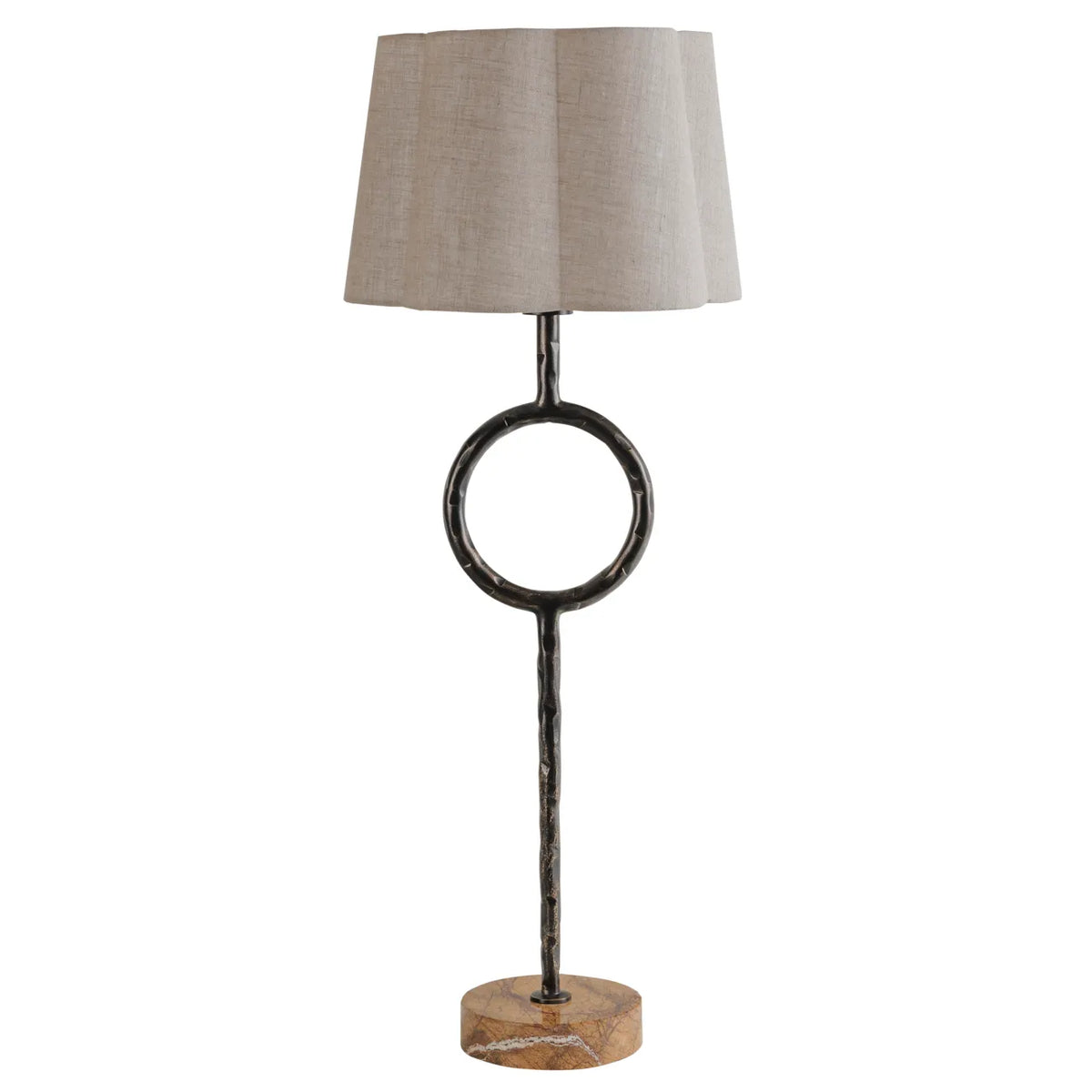 Rutland Dark Bronze & Forest Brown Marble Table Lamp with Plain Linen Shade