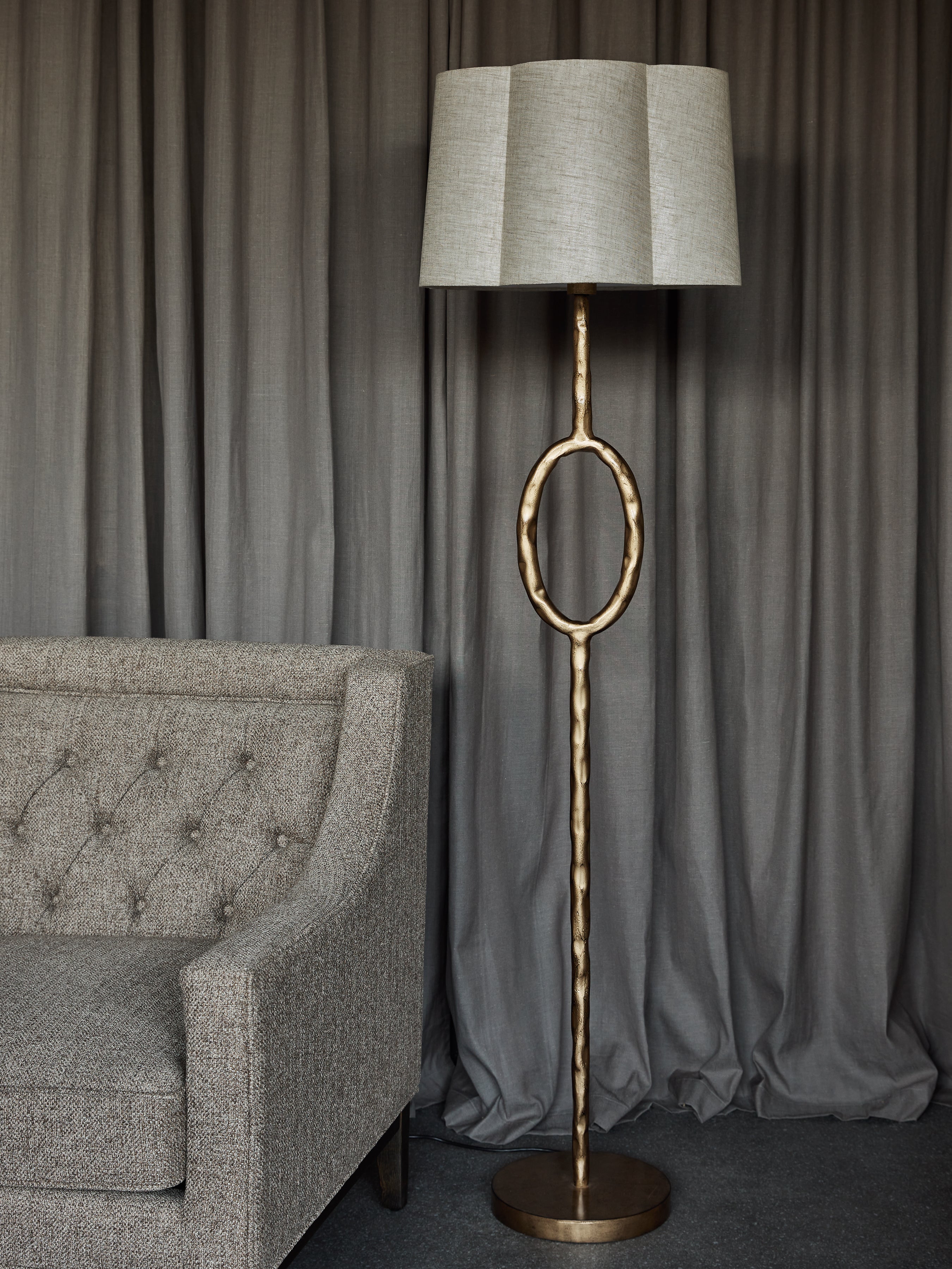 Ronde Gold Floor Lamp with Linen Shade lifestyle