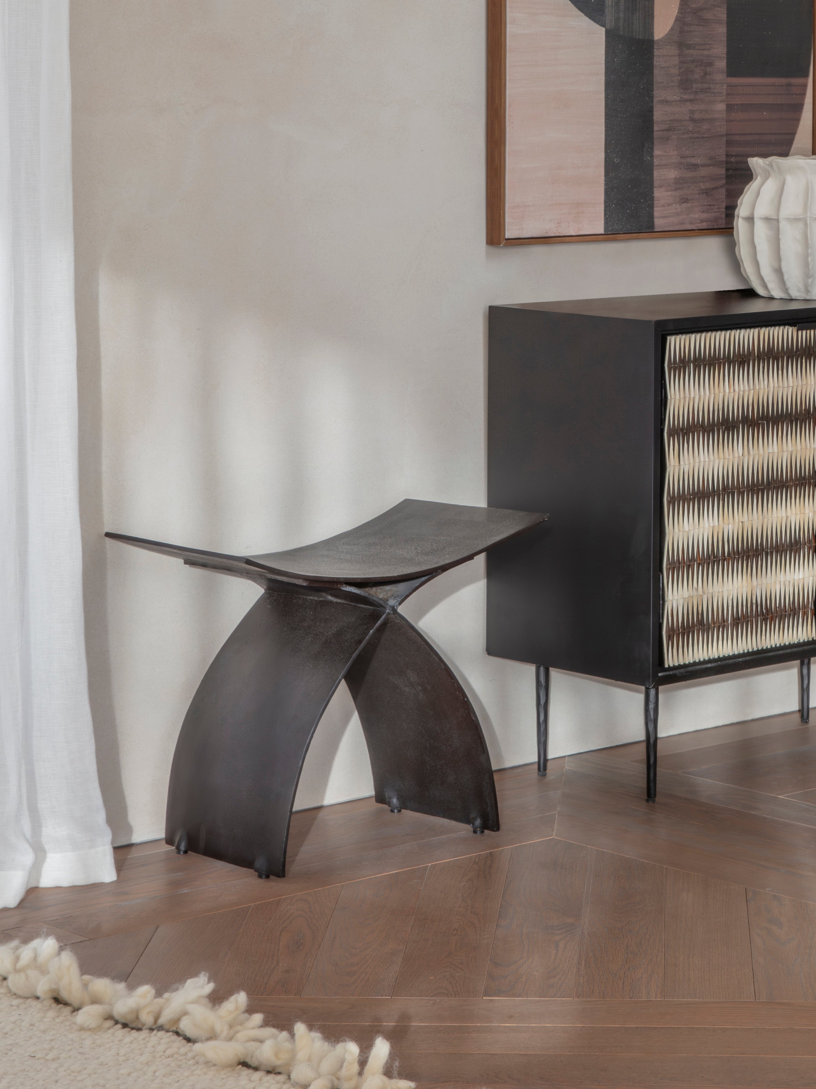 Noir Crescent Iron Stool — lifestyle 6